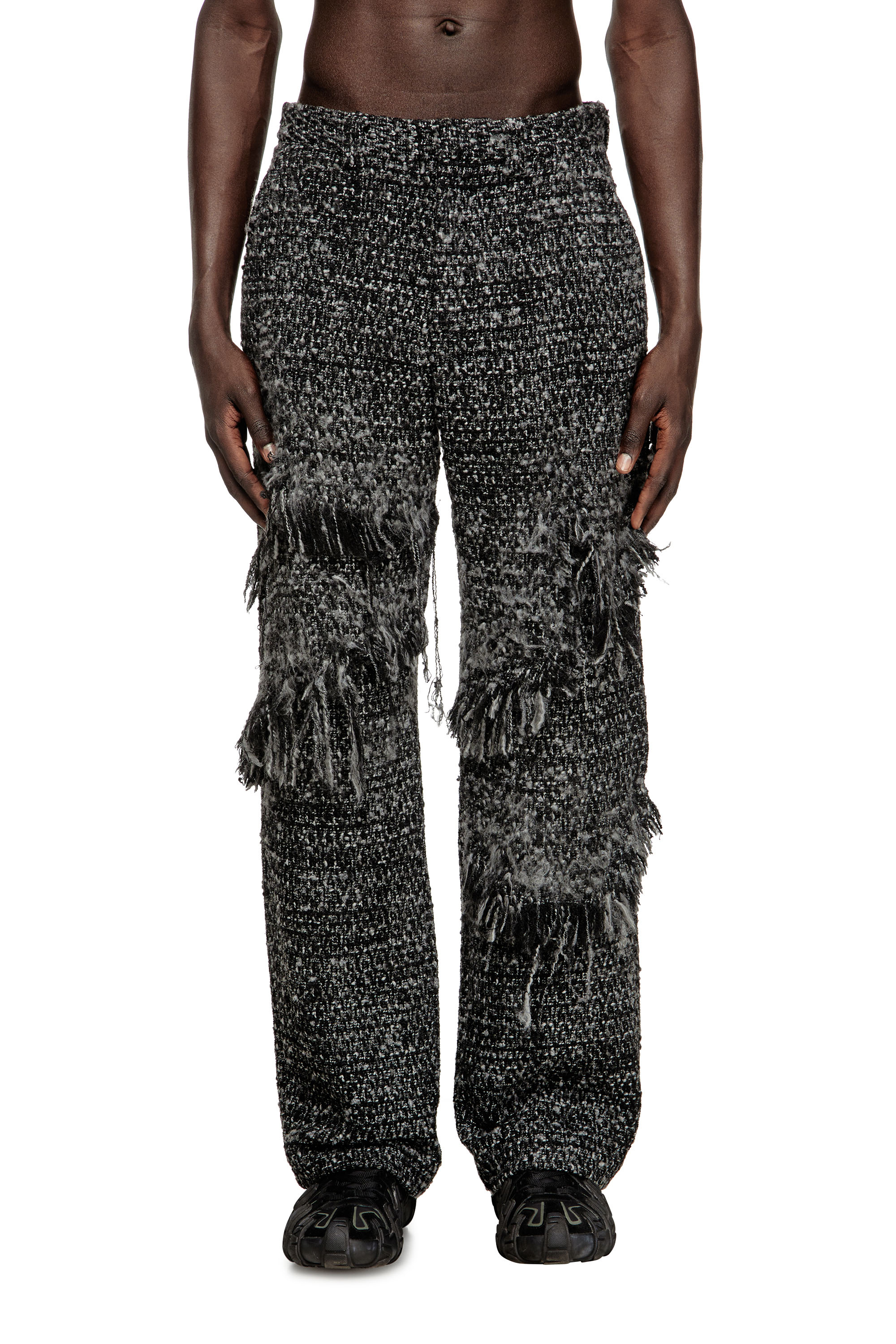Diesel - P-ABERDEEN-NEW, Man's Layered pants in destroyed bouclé in Black - 1