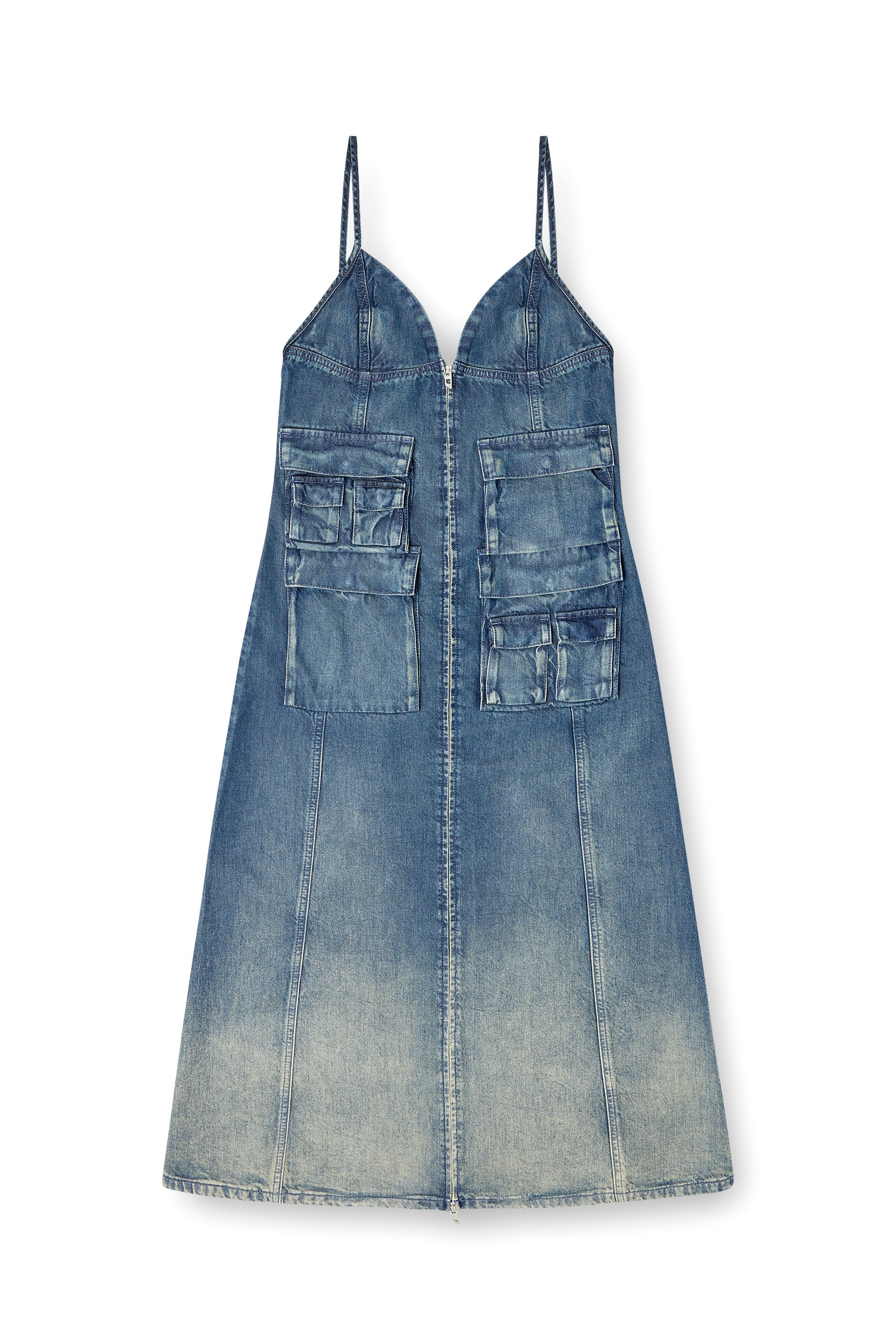 Diesel - DE-MELVI-S, Vestido de denim fluido desgastado con láser Mujer in Azul marino - 3