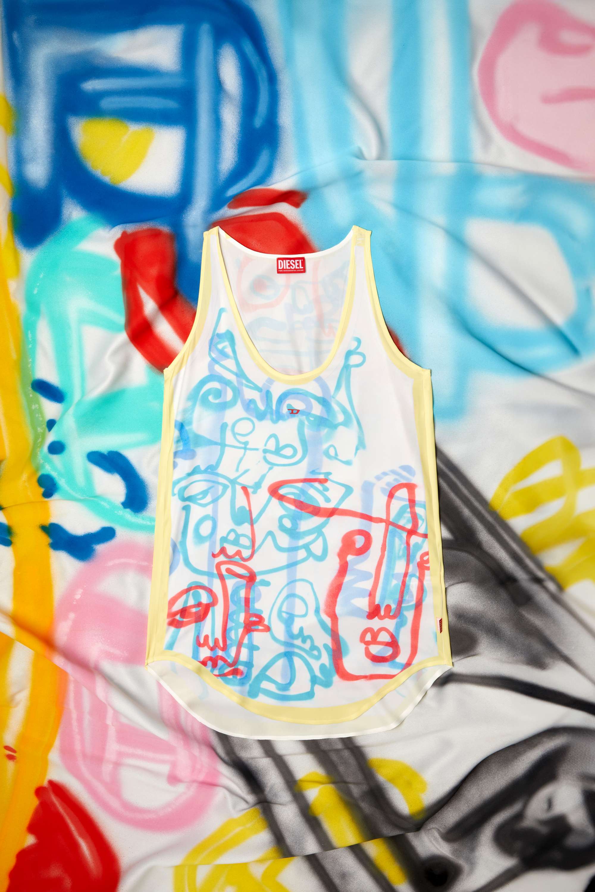 Diesel - D-LINZ-GRAFFITI-AFR, Woman's Satin tank top with graffiti print in White/Yellow - 3