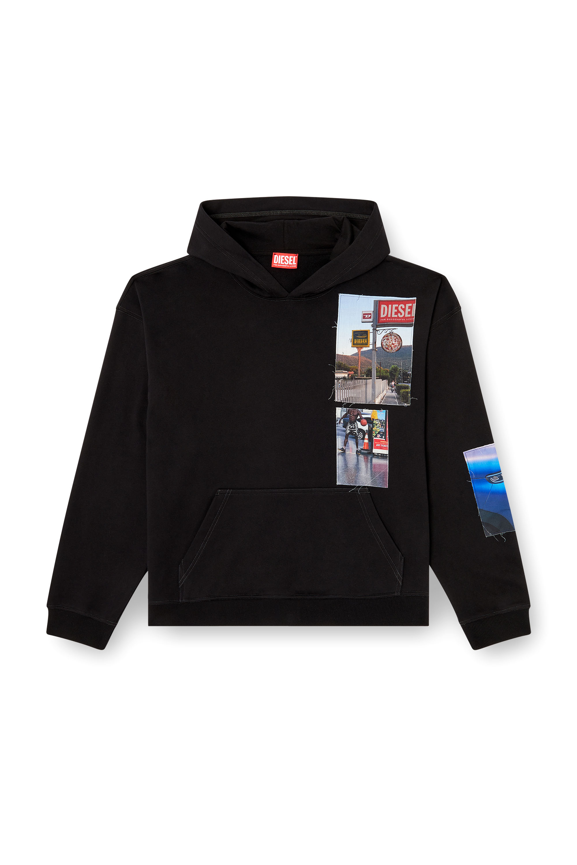 Diesel - S-BOXT-HOOD-T6, Man's Hoodie with logo photo patches in Black - 3