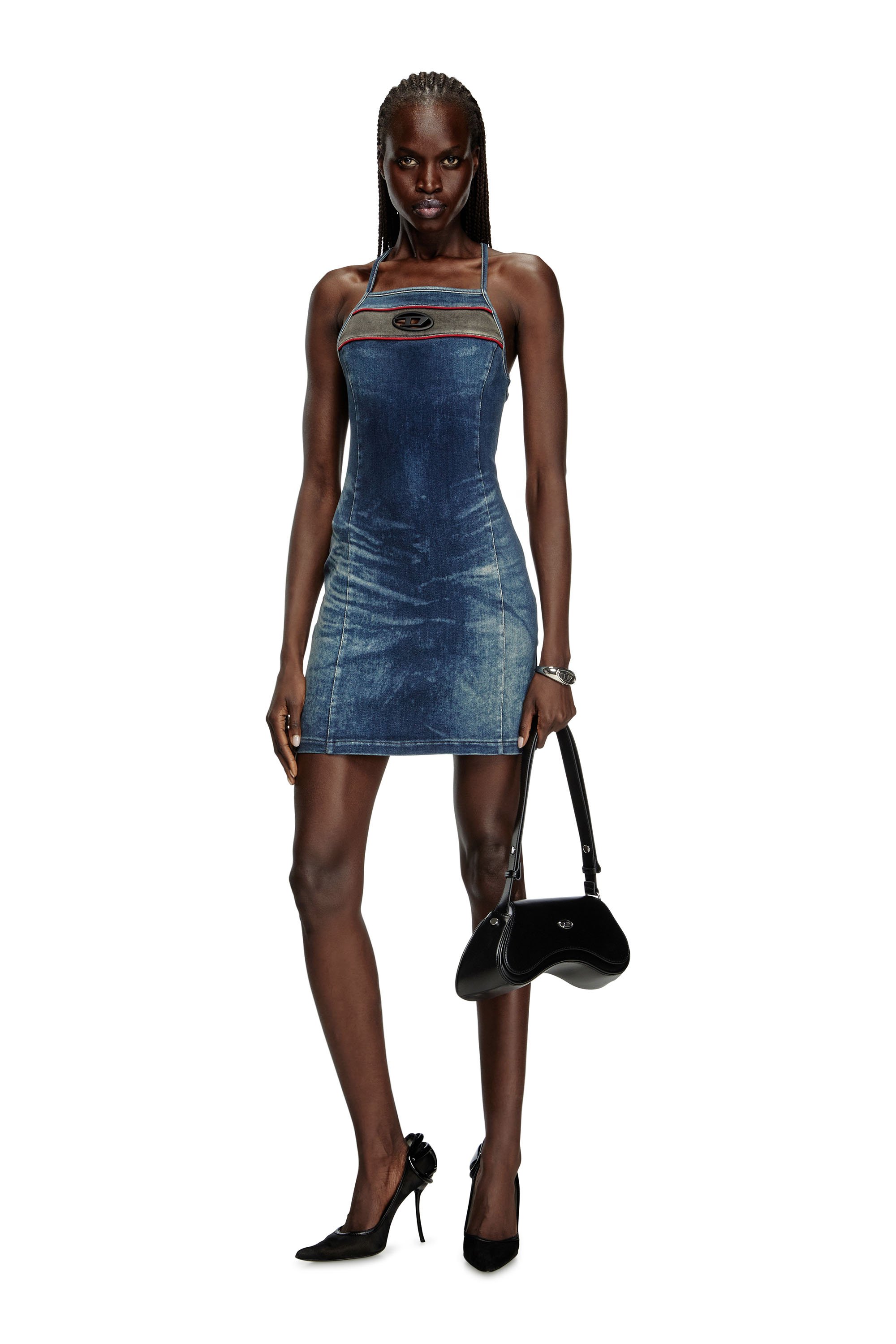 Diesel - DE-PILU-DRESS-S, Woman's Short dress in stretch bicolour denim in Dark Blue - 2