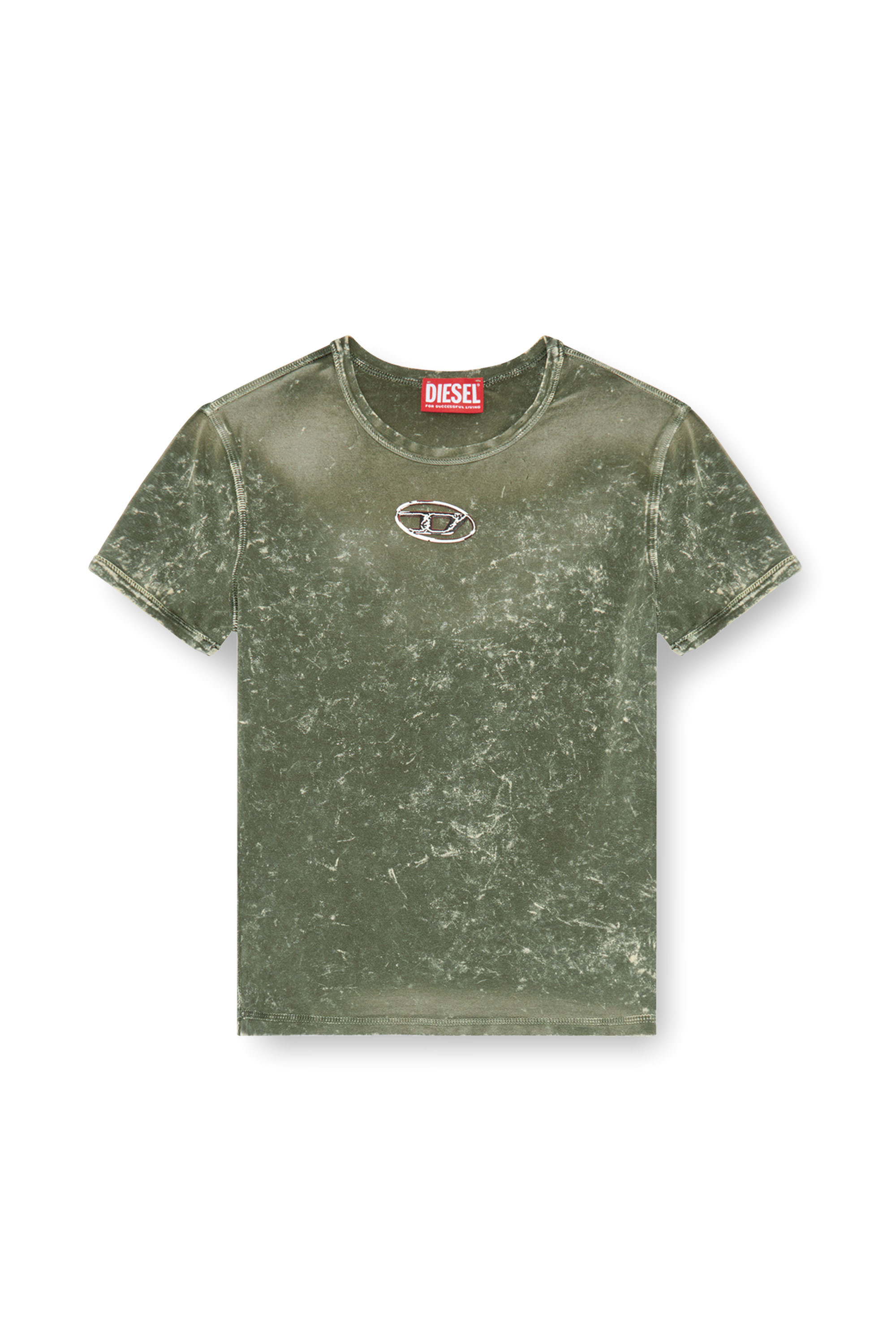 Diesel - T-UNCUTIES-P1, Mujer Camiseta con efecto mármol de tejido elástico in Verde - Image 4