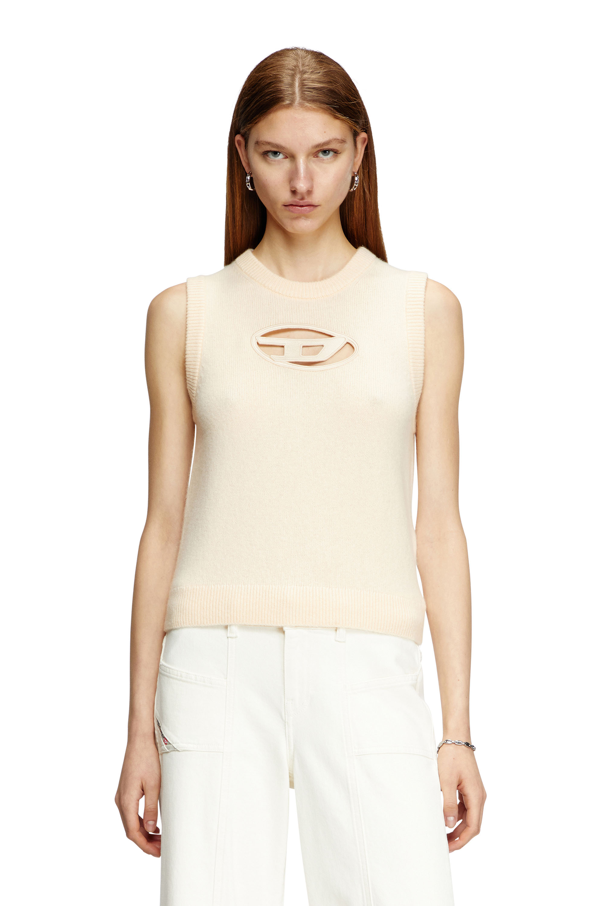 Diesel - M-ARGARIN-SL, Woman's Knit tank top in cashmere blend in Beige - 1