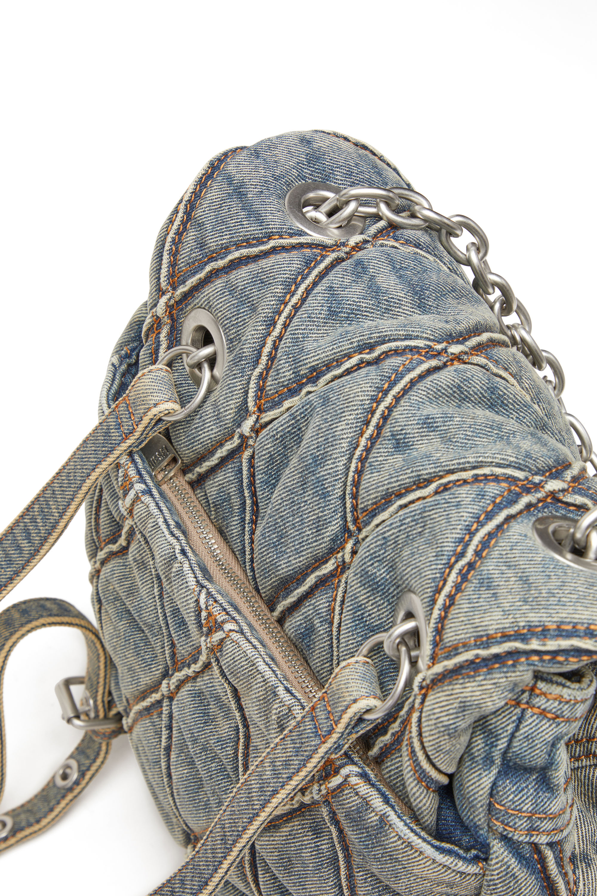 Diesel - CHARM-D BACKPACK S, Woman Charm-D S-Backpack in Argyle quilted denim in Blue - Image 7