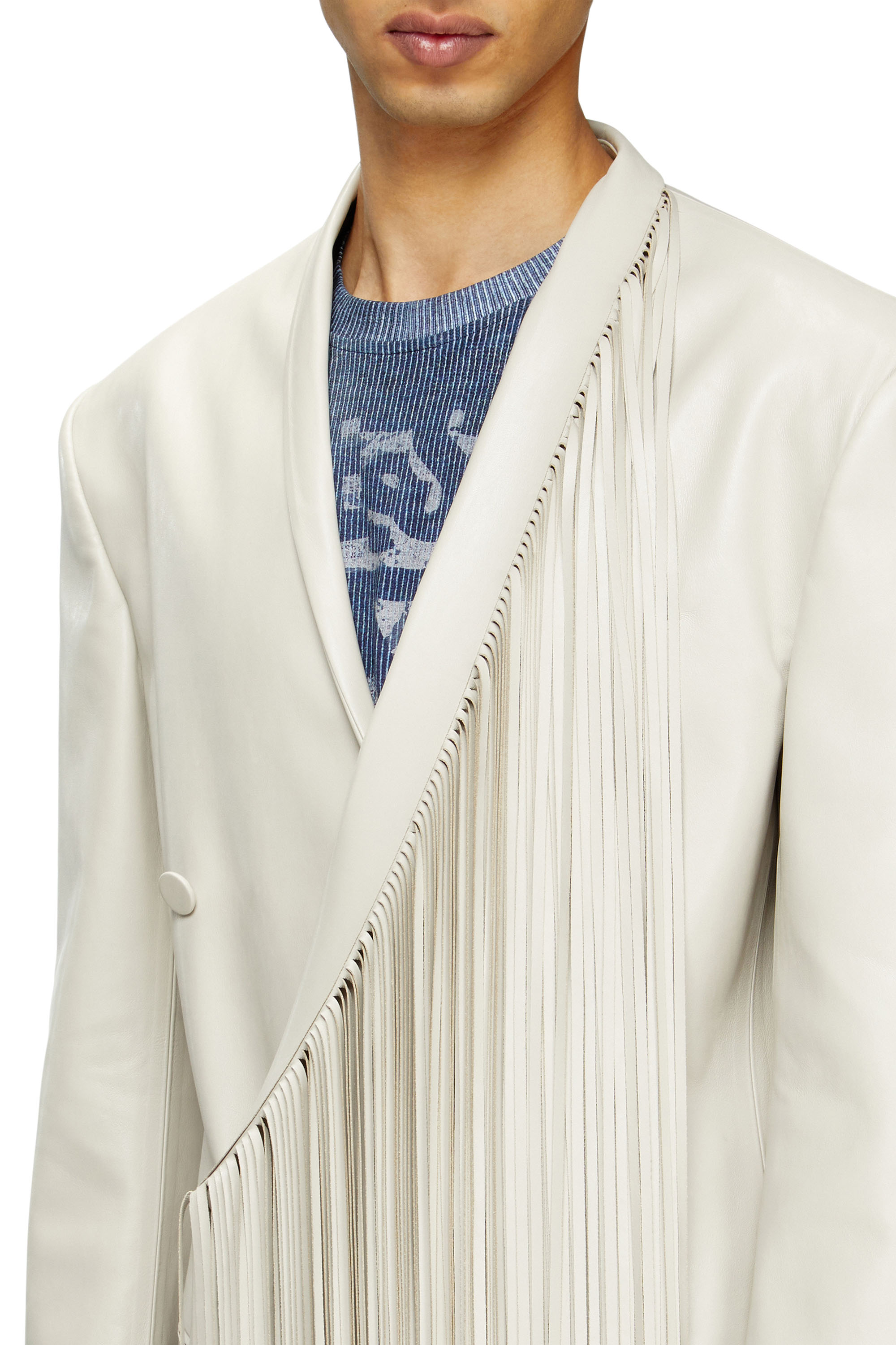 Diesel - J-ELDAR-A, Man's Long coat with shredded scarf fringing in Light Grey - 4