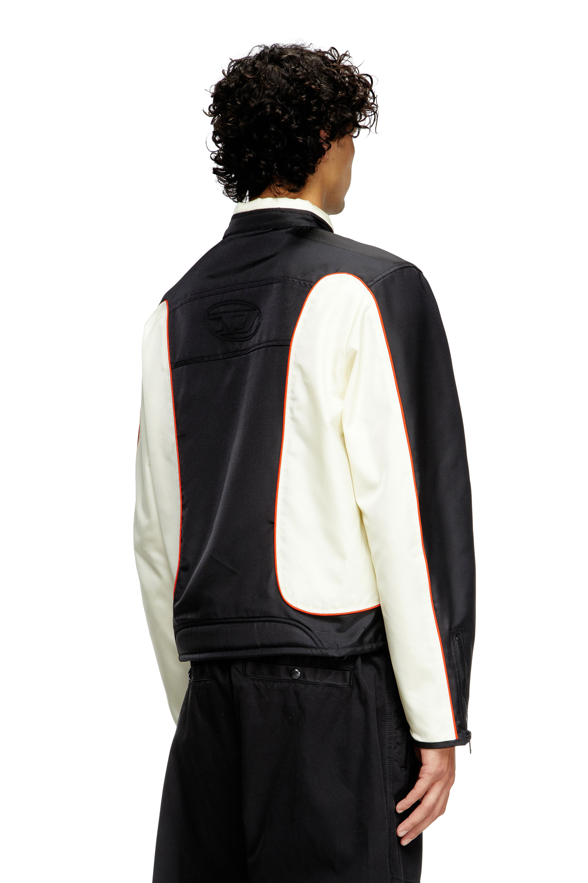 Diesel - J-BLINK-A, Man's Colour-block biker jacket with piping in White/Black - 3