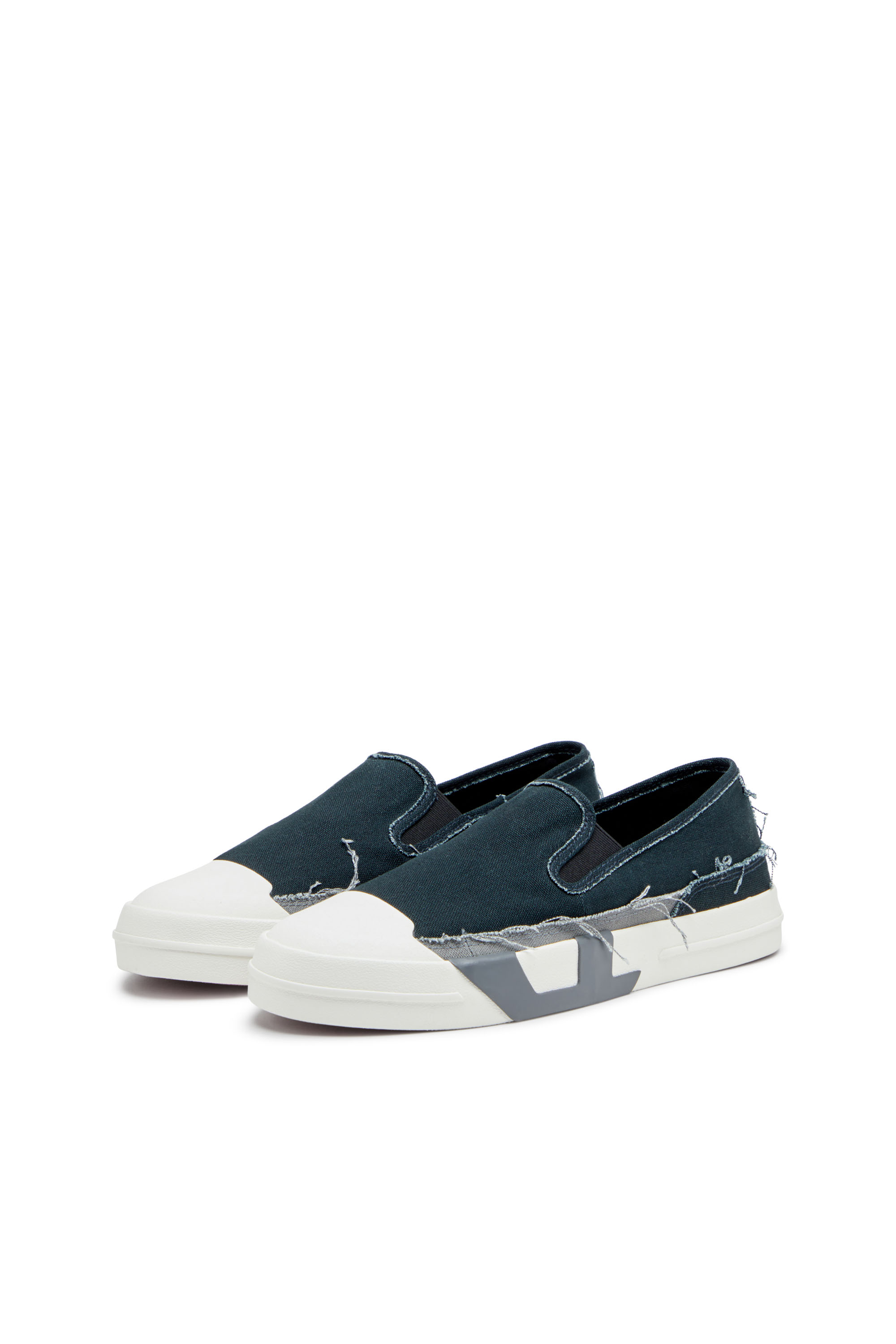 Diesel - S-D-VERSE SO, Man's Slip-on sneakers in frayed canvas in Blue/Grey - 8