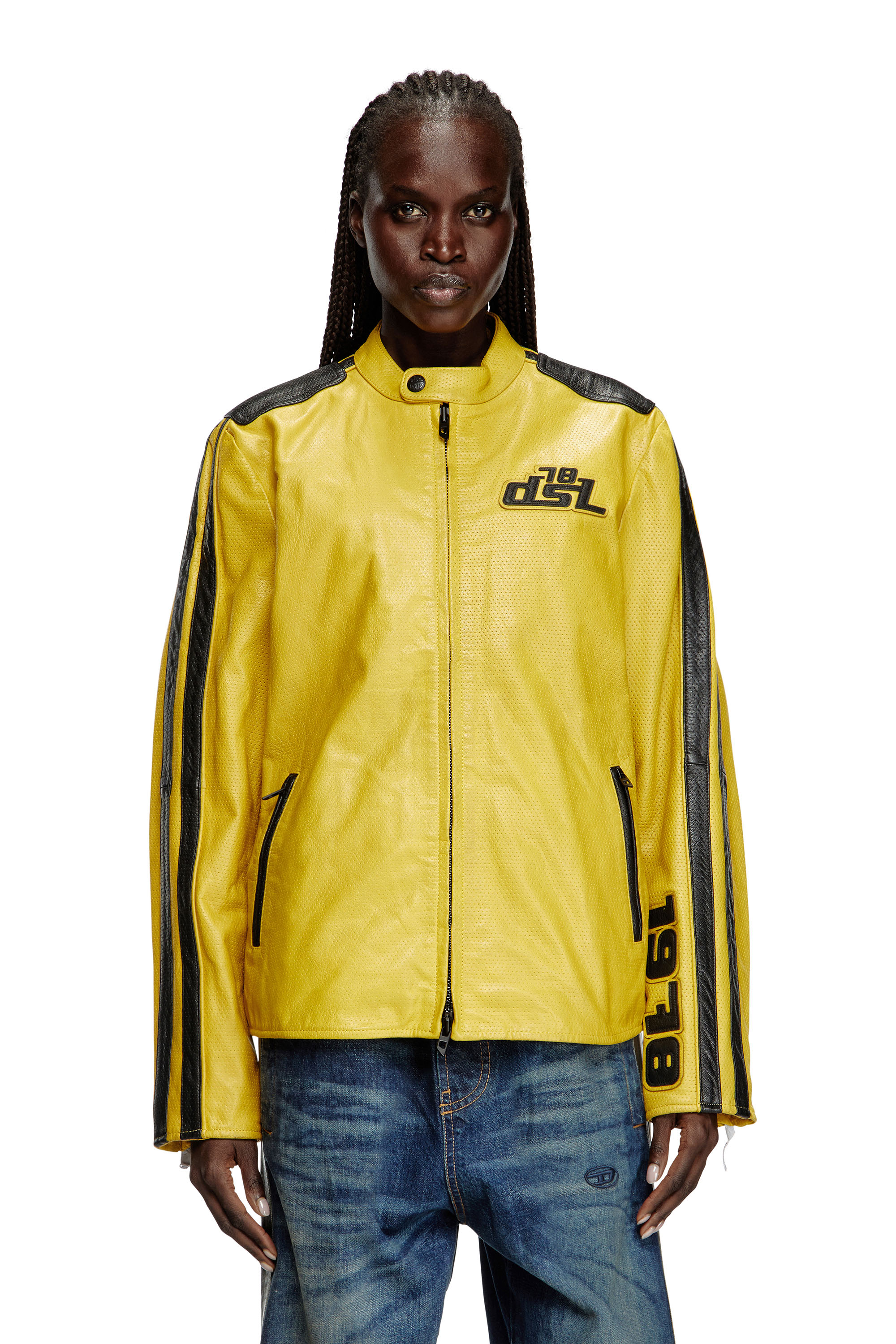 Diesel - L-POP, Chaqueta de motorista de cuero perforado Unisex in Amarillo - 5