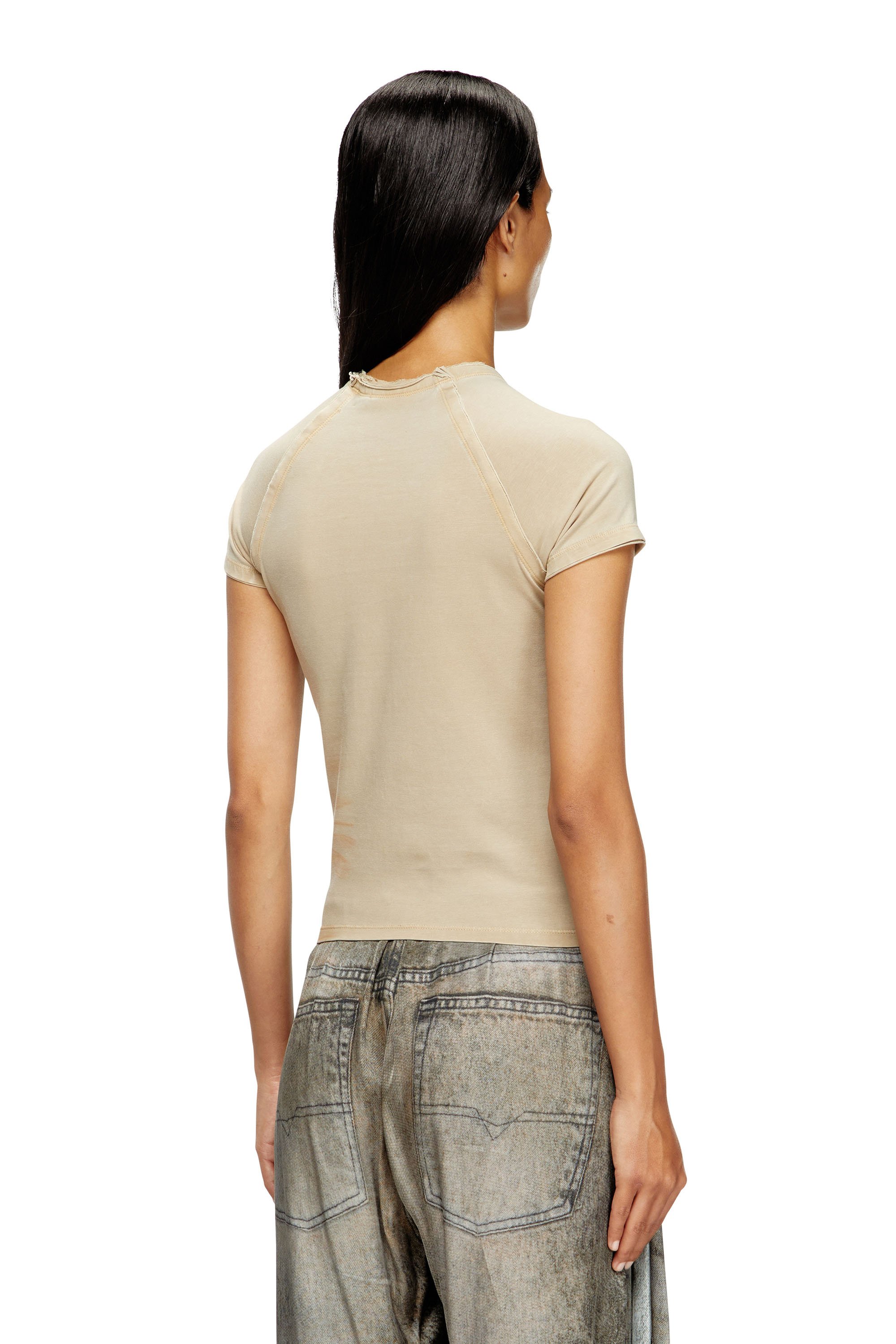 Diesel - T-ROWEENA, Woman's Phoenix T-shirt with rhinestones in Light Brown - 3