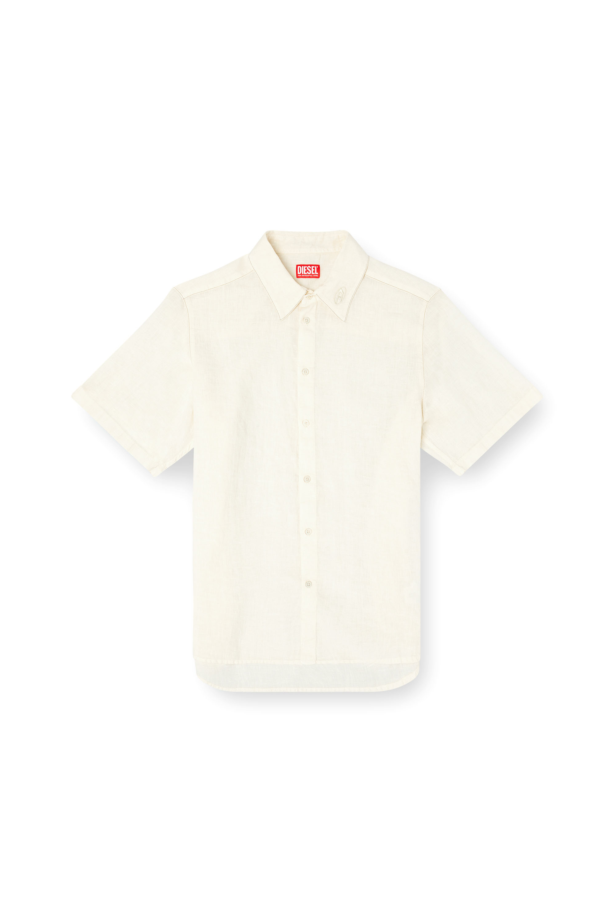 Diesel - S-UCCLE-A, Man's Short-sleeve linen shirt with logo collar in White - 4