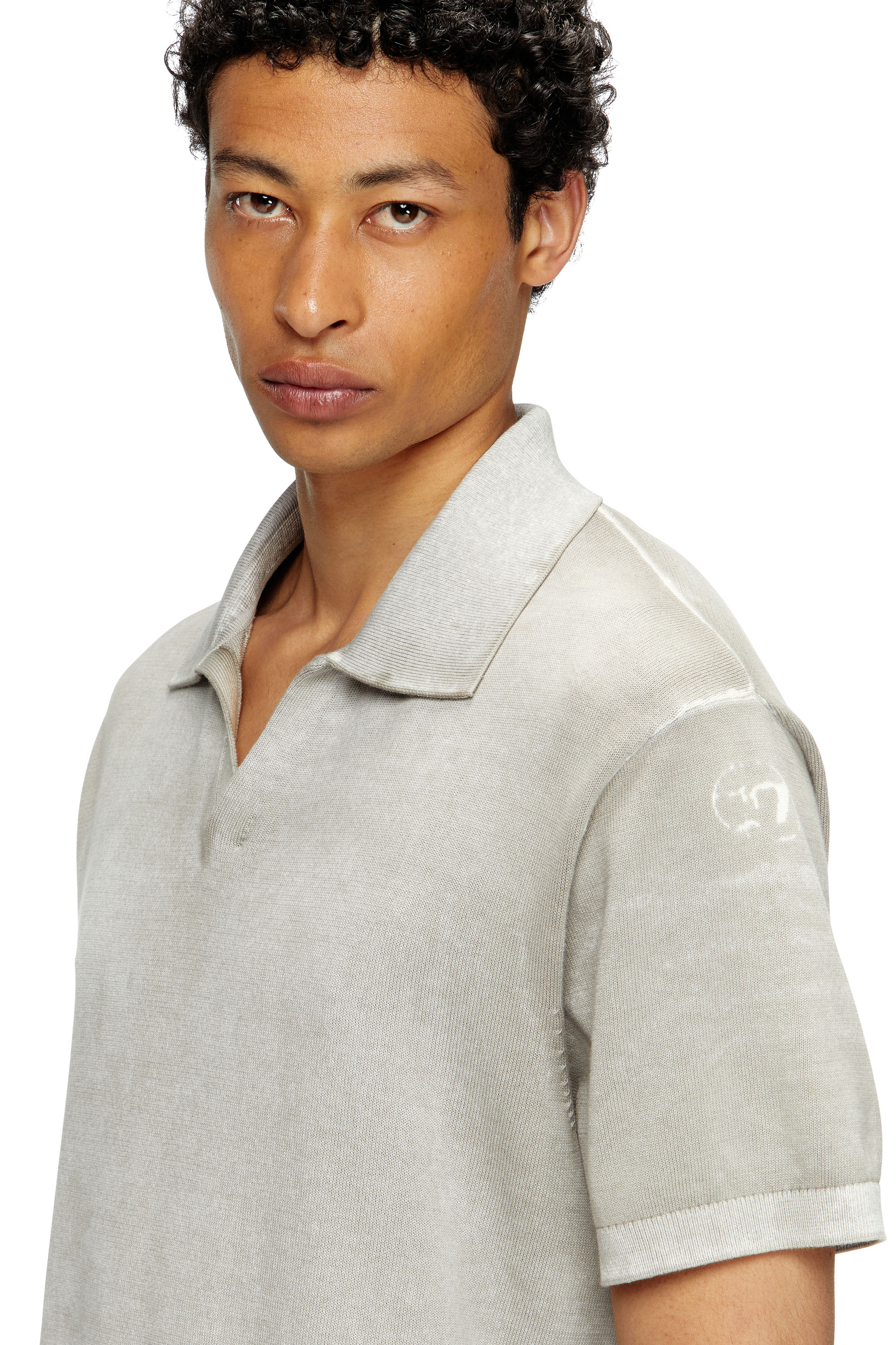 Diesel - K-LORENZO-SS, Man's Reverse-print short-sleeve polo jumper in Grey - 3
