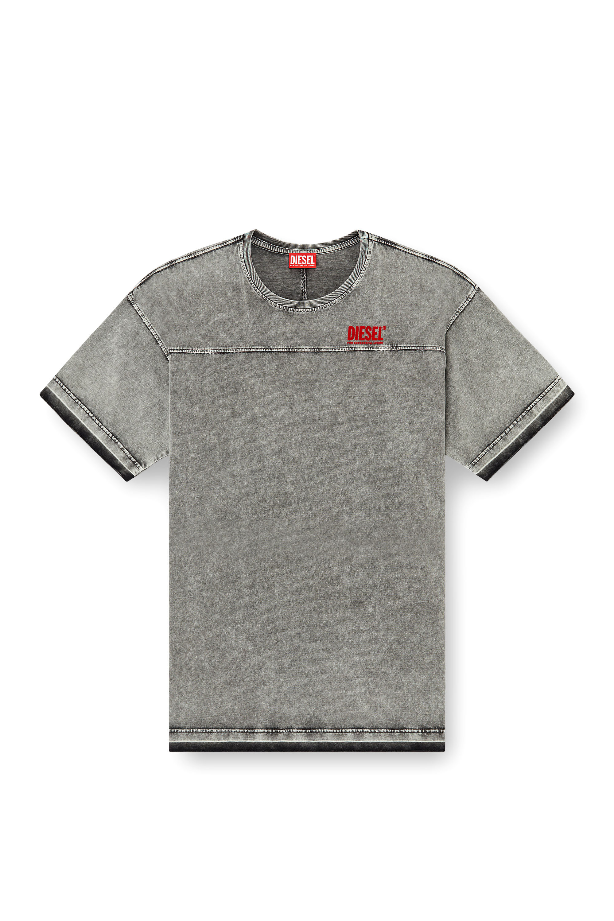 Diesel - T-HOXT, Man's Denim-look T-shirt with released hems in Light Grey - 4