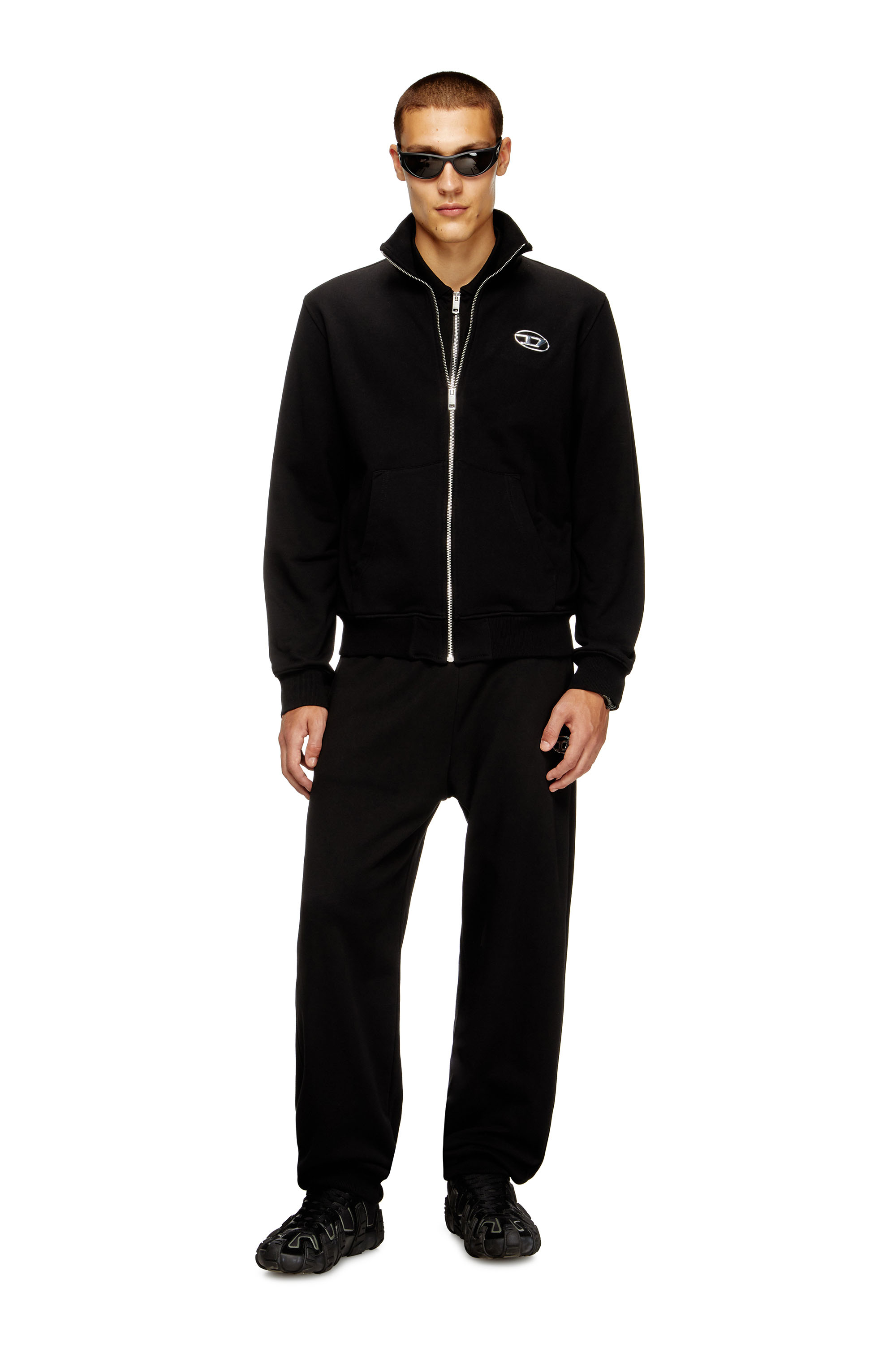Diesel - S-GINNI-ZIP-OD, Man's Zip-up sweatshirt with metallic logo in Black - 2