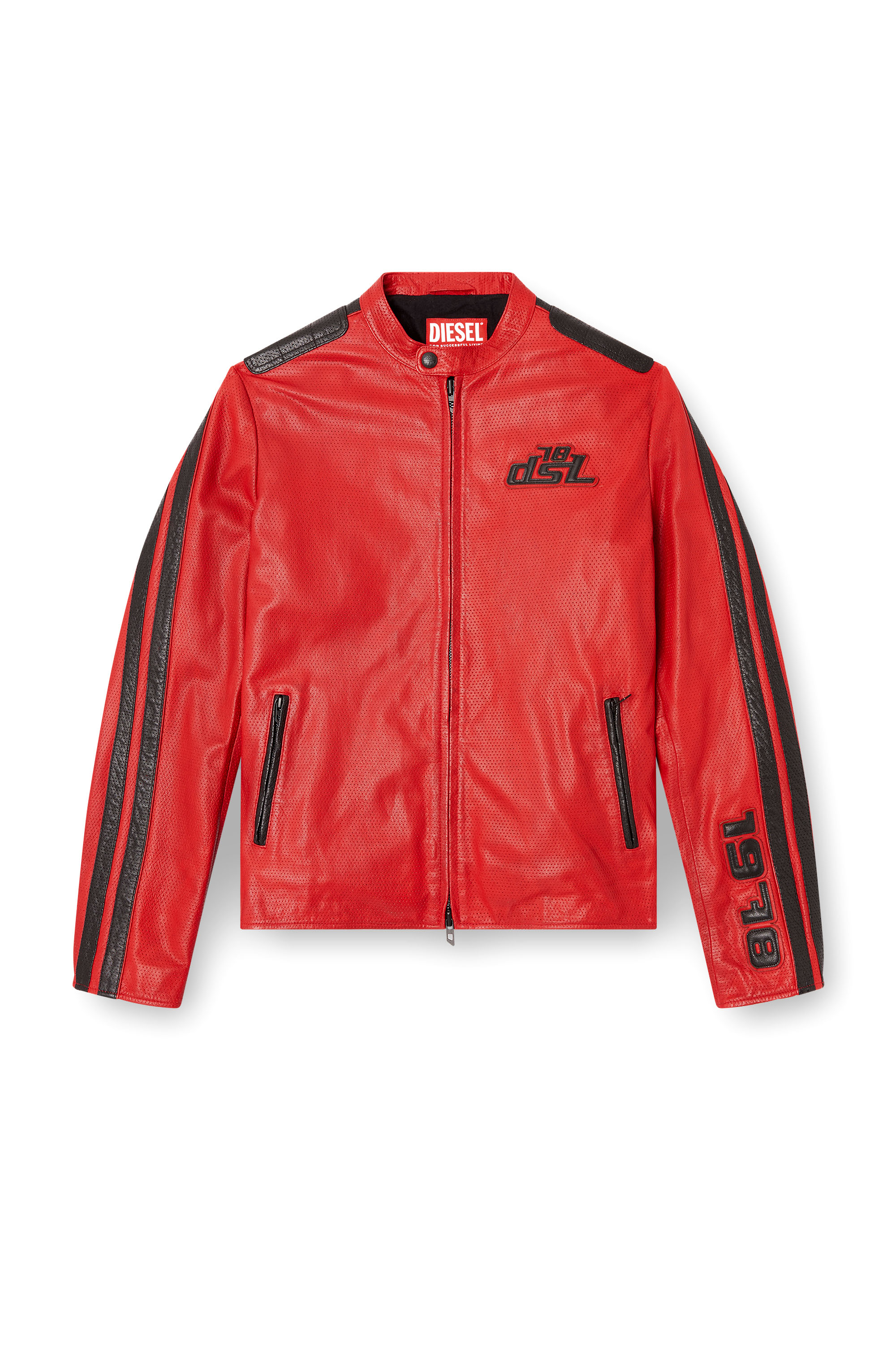 Diesel - L-POP, Chaqueta de motorista de cuero perforado Unisex in Rojo - 7