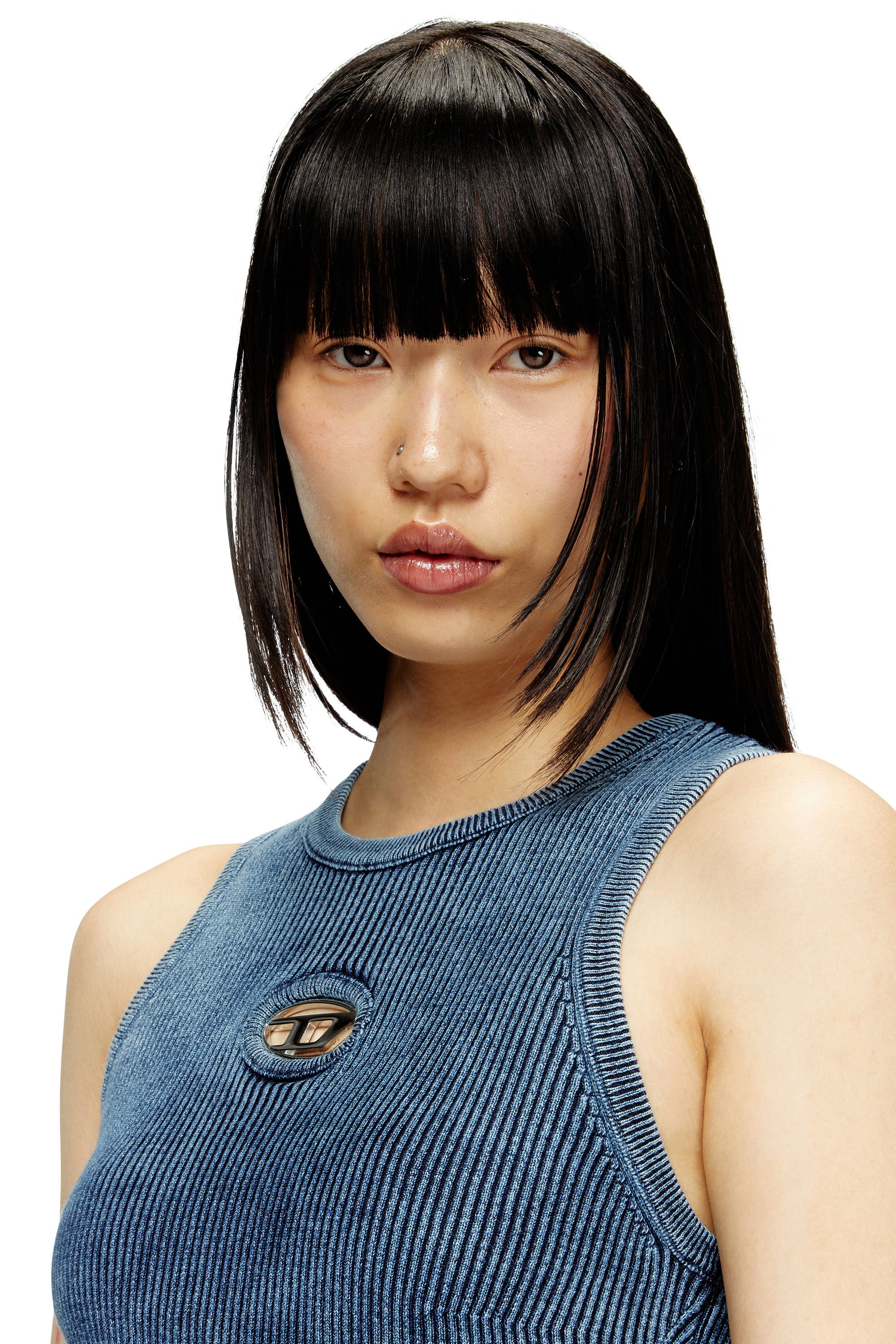 Diesel - M-ANCHOR-A-SL, Camiseta con tirantes tejida en canalé con Oval D Mujer in Azul marino - 4