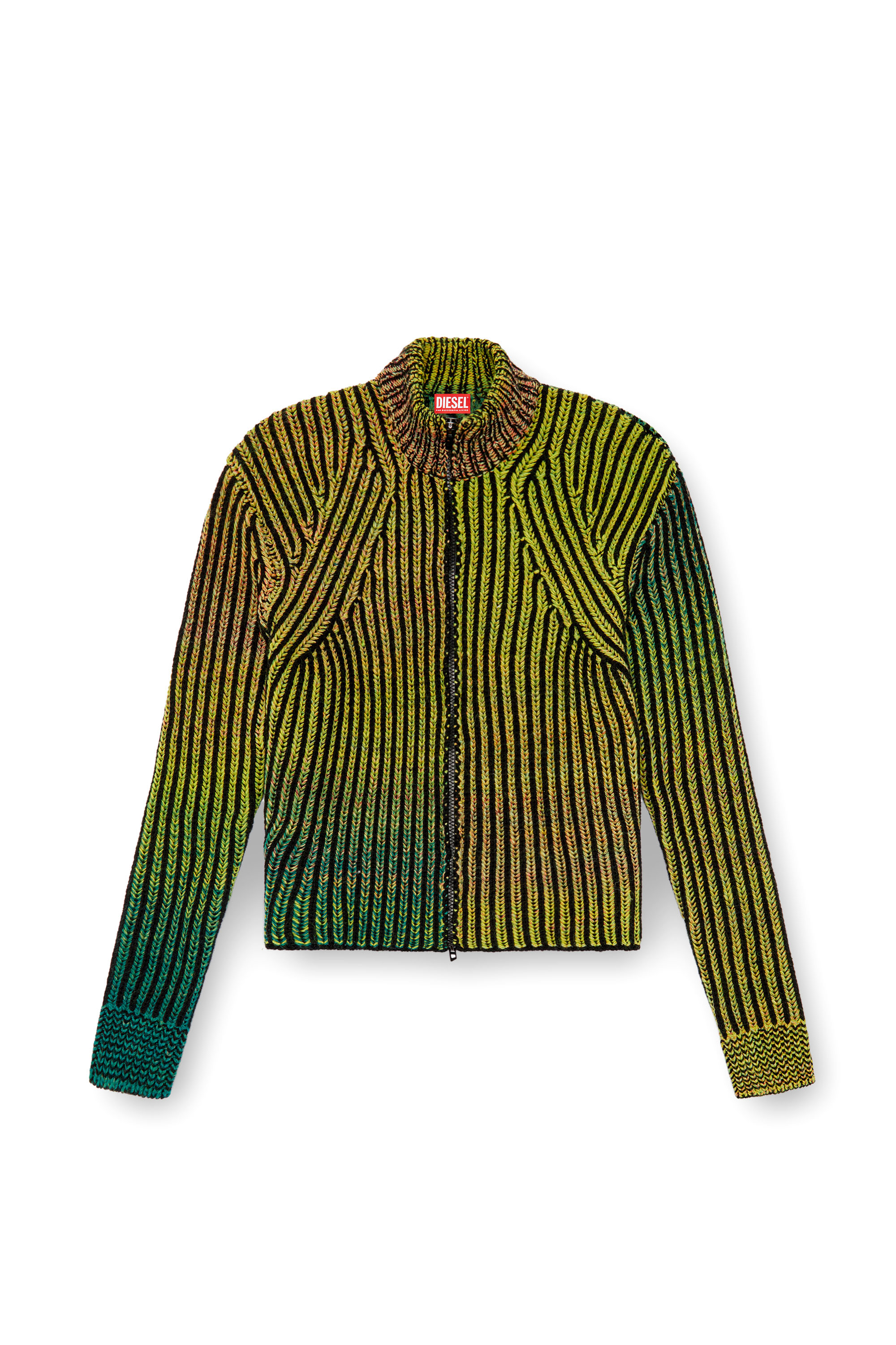 Diesel - K-OAKLAND-ZIP, Man's Striped ribbed zip-up cardigan in Green - 5