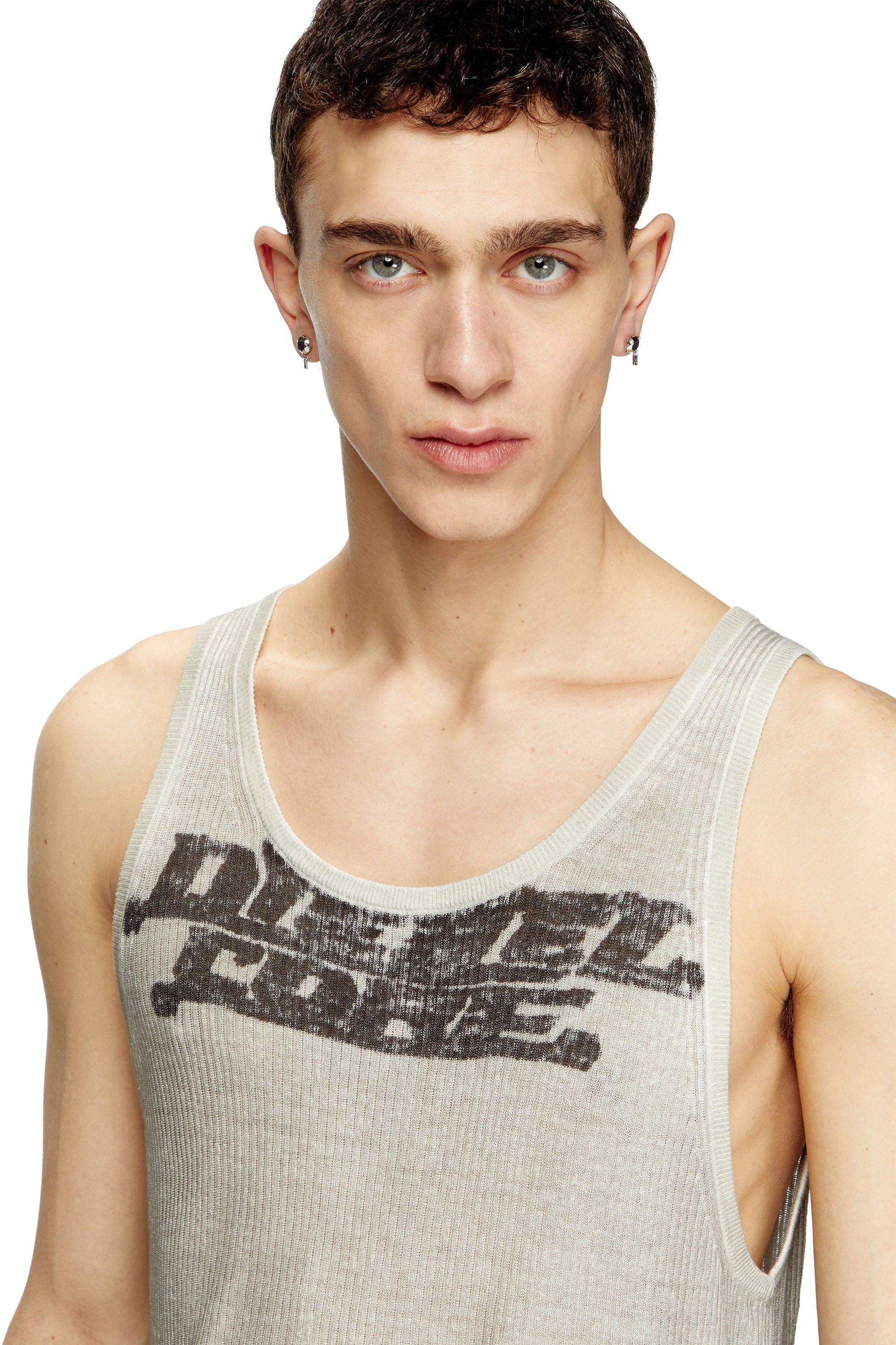 Diesel - K-RICK, Camiseta de tirantes de lino de canalé con efecto sucio Unisex in Beige - 3