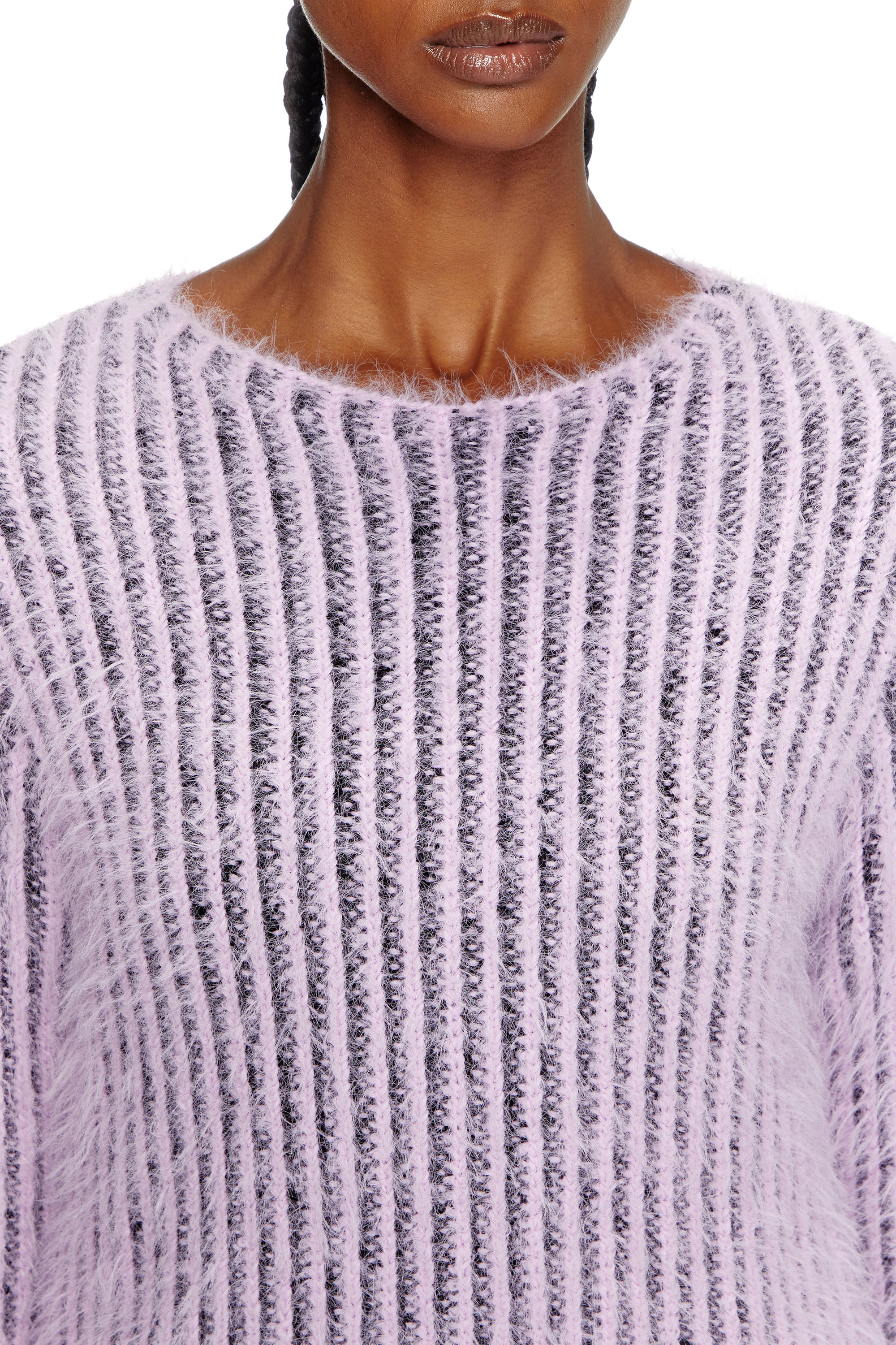 Diesel - M-TIGRE, Woman's Fuzzy striped wool-blend jumper in Lilac - 4