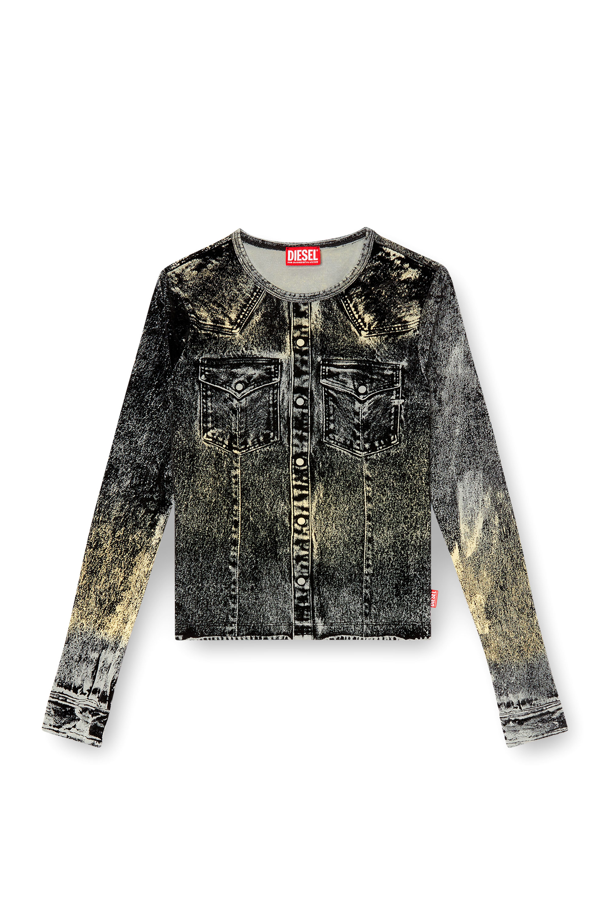 Diesel - T-AXY, Woman's Long sleeve top with jacket print in Dark grey - 4