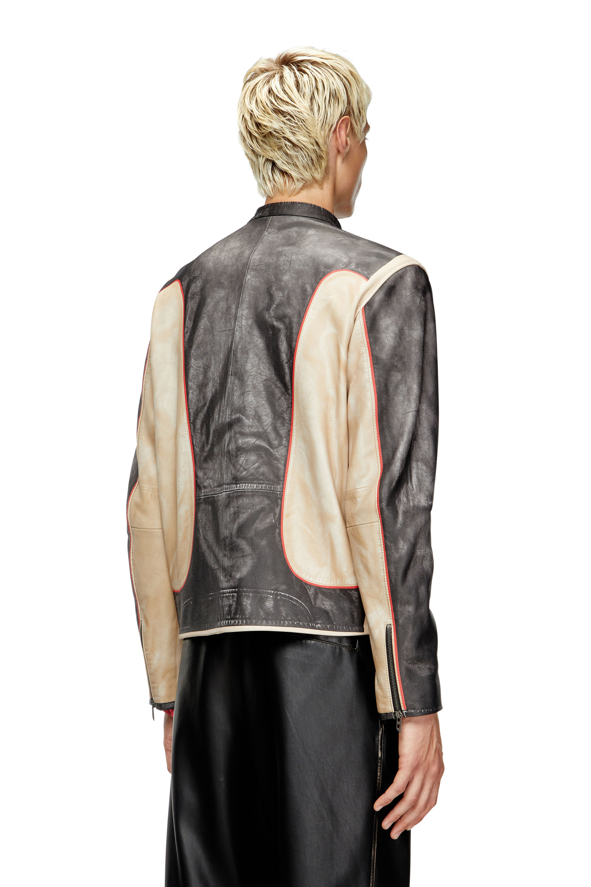 Diesel - L-EVERT, Chaqueta biker de cuero con efecto trampantojo Hombre in Multicolor - 3