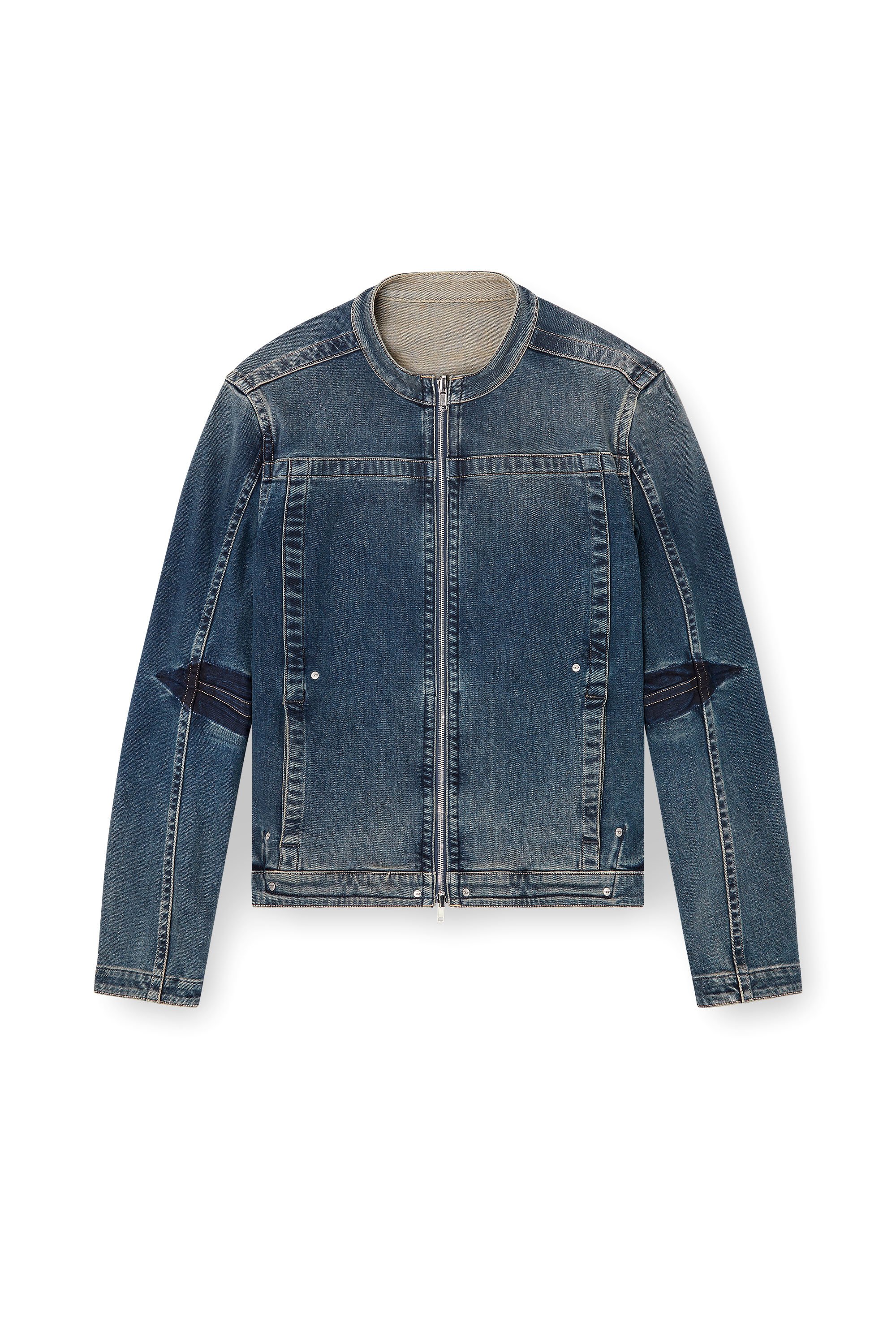 Diesel - D-GLORY-RE, Man's Moto jacket in Rehab denim in Dark Blue - 8