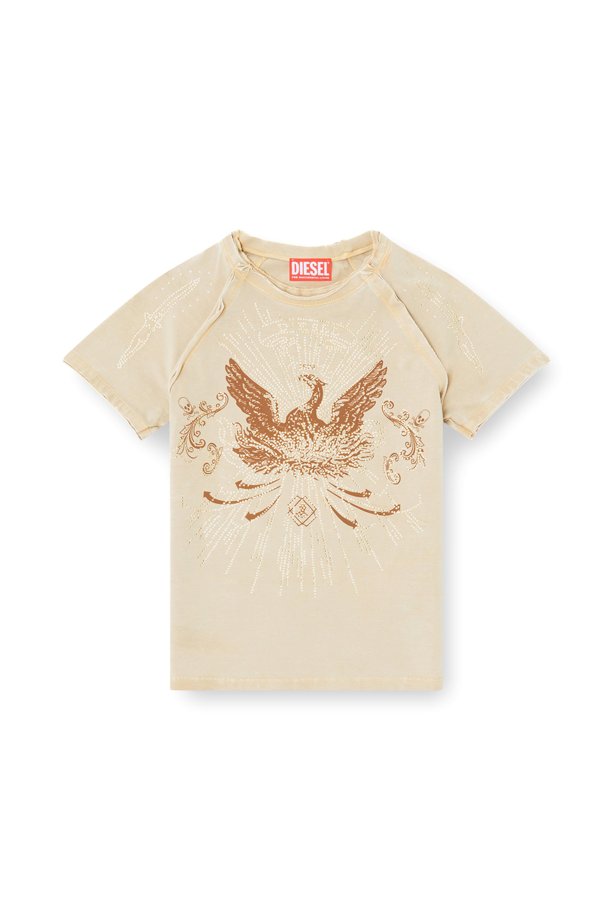 Diesel - T-ROWEENA, Woman's Phoenix T-shirt with rhinestones in Light Brown - 4