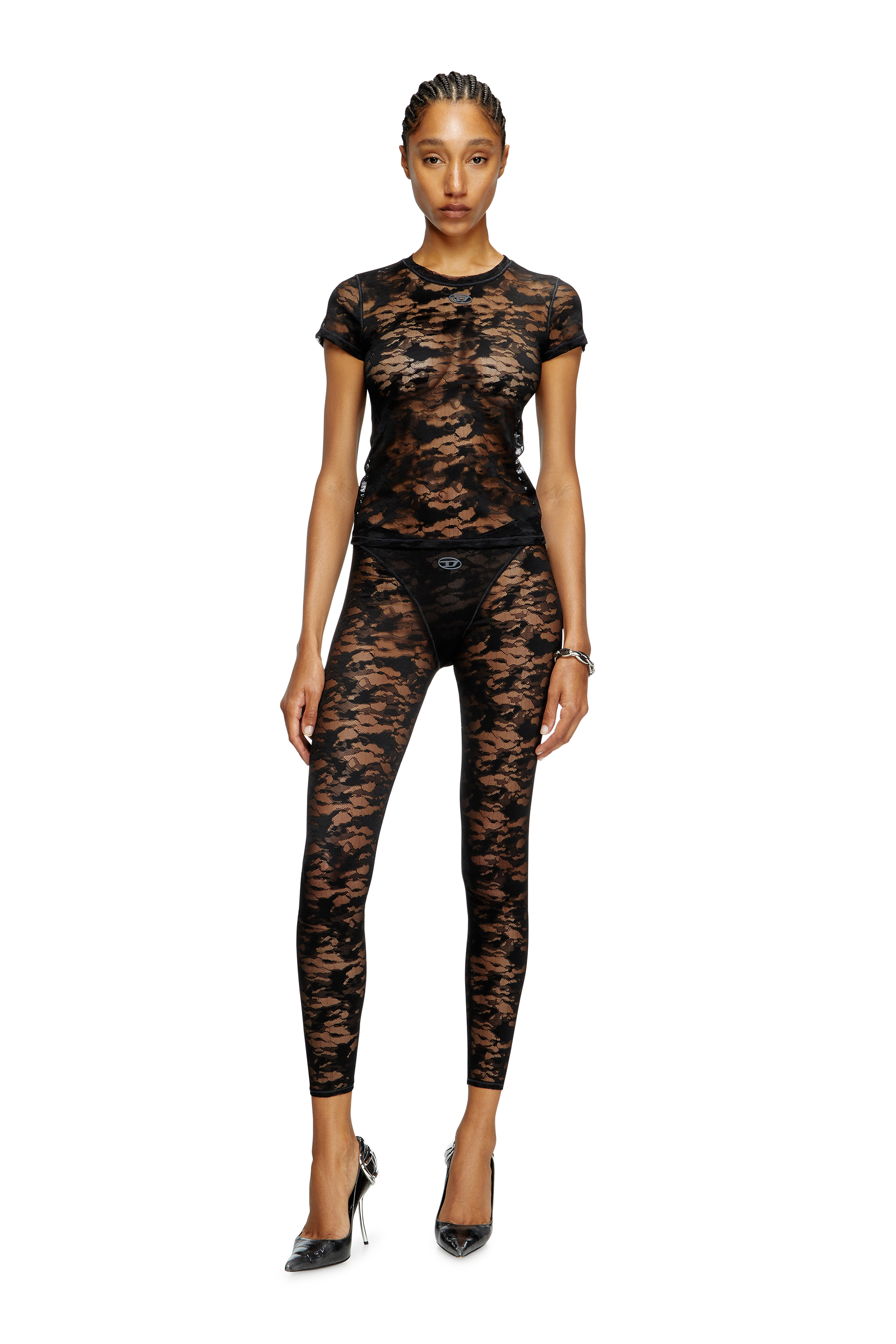 Diesel - KASIA-UTLT, Woman's Camo lace T-shirt in Black - 3