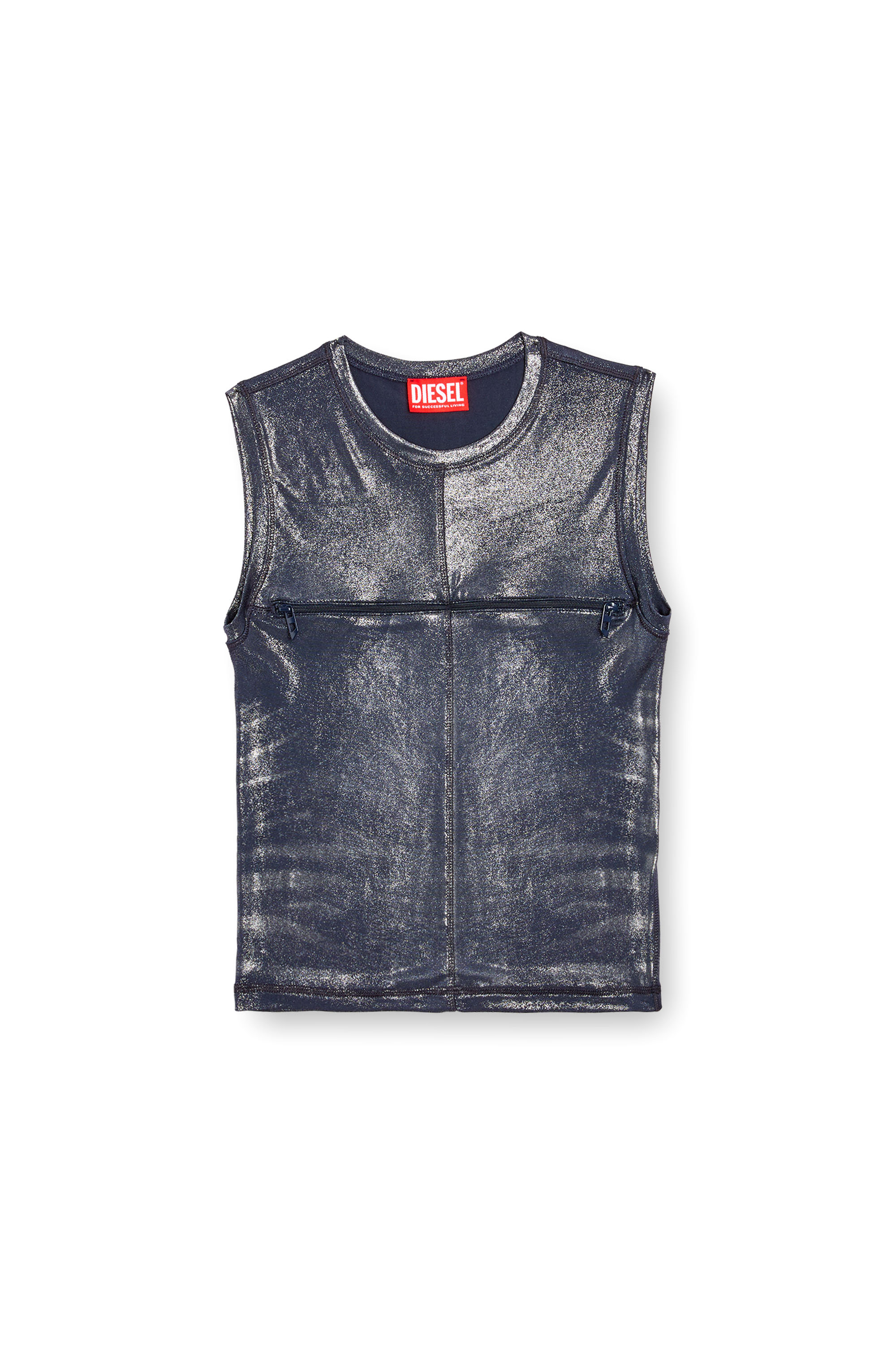 Diesel - T-VEZZY, Woman Metallic tank top with chest slit in Blue - Image 5