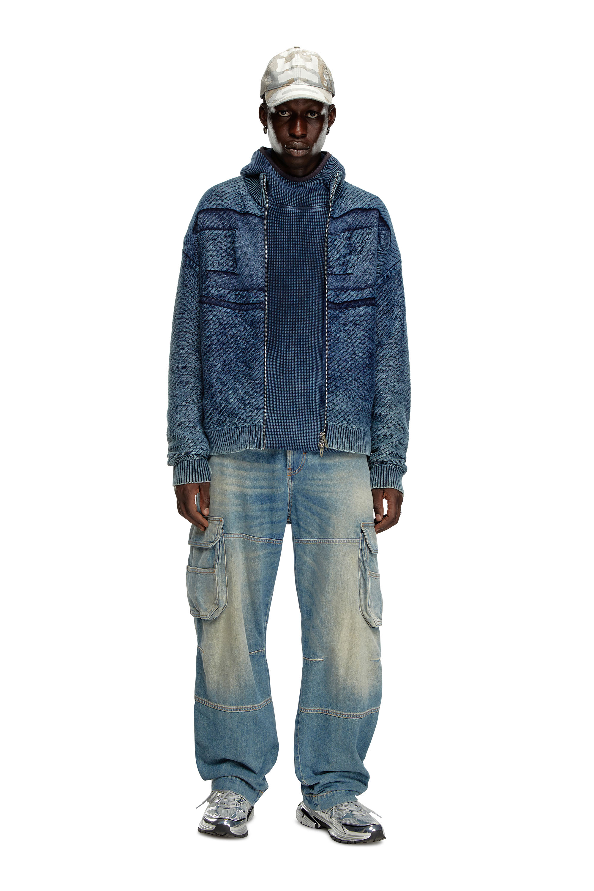 Diesel - K-KLEVERY-ZIP, Man's Denim-effect zip-up cardigan in cotton in Blue - 5