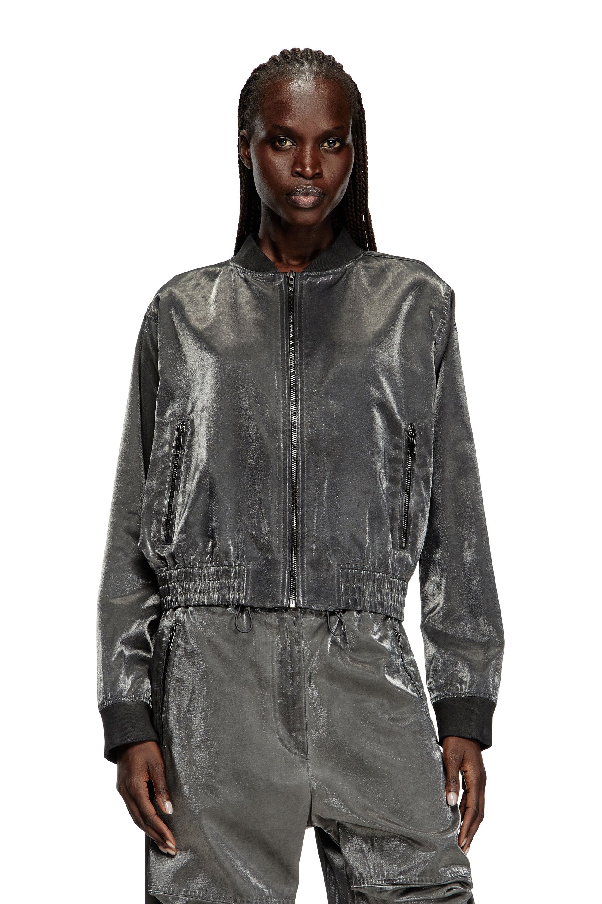 Diesel - G-HOST, Chaqueta bomber de satén Mujer in Gris - 1