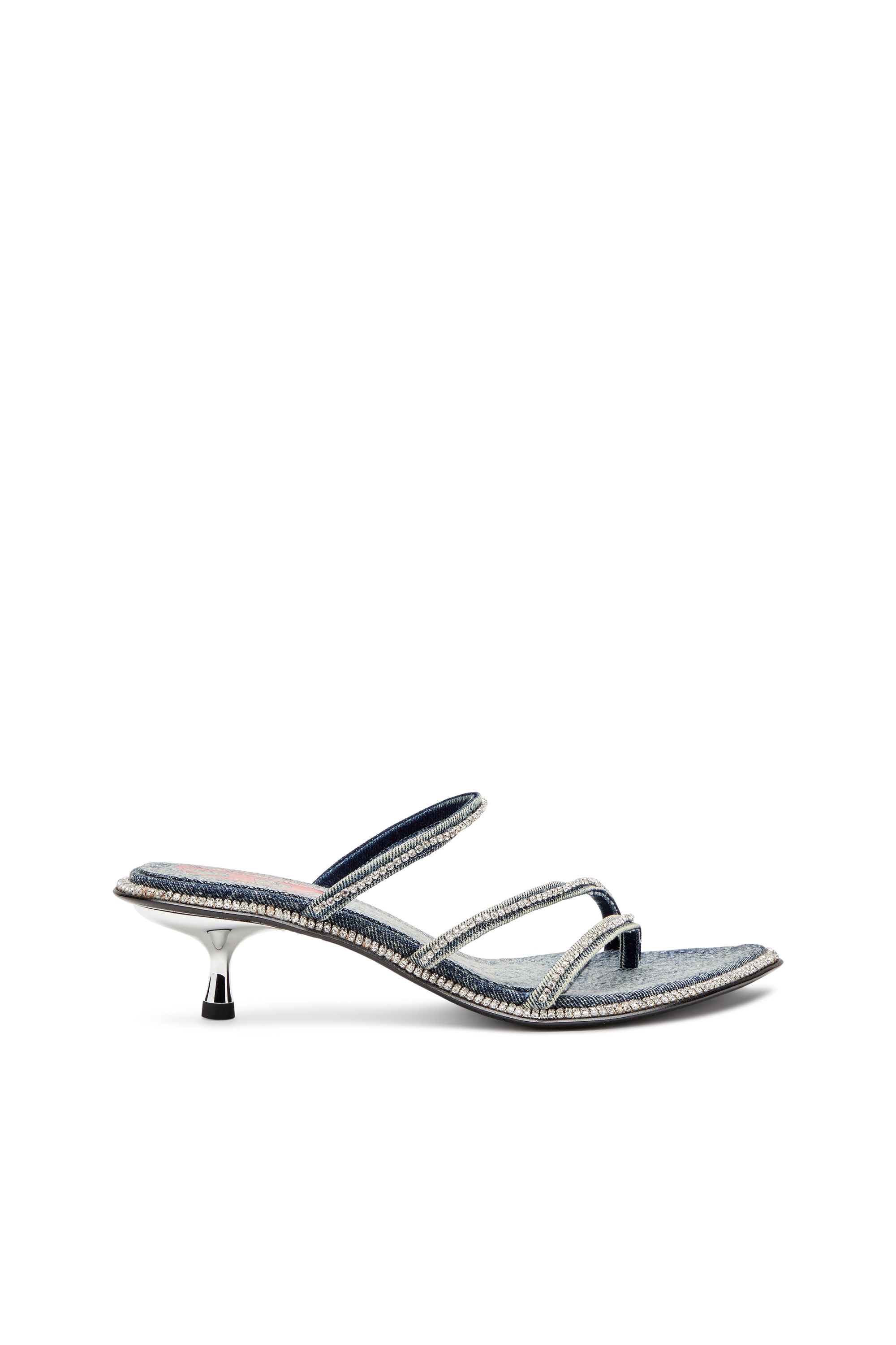 Women's D-Havanna-Kitten-heel mules in crystal denim | Blue