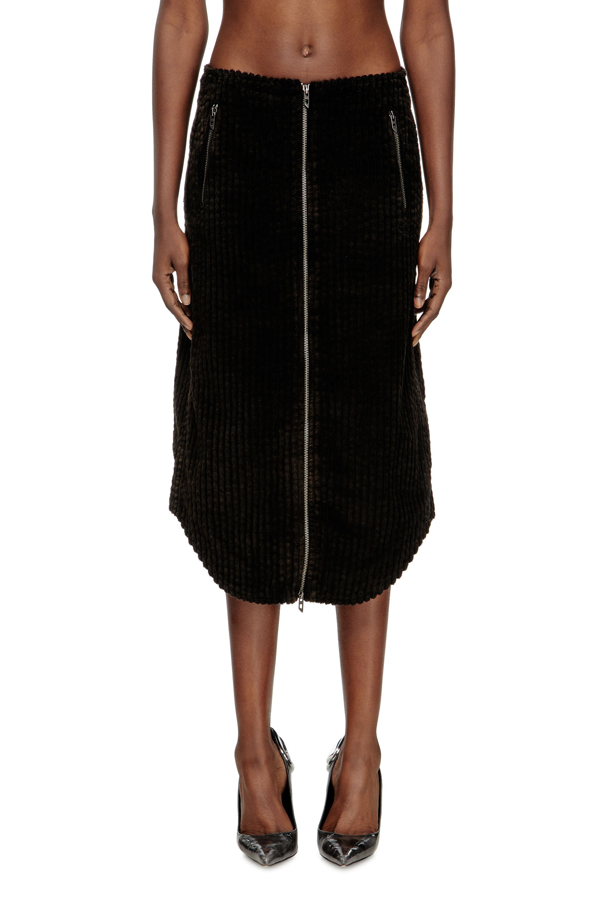 Diesel - O-LLIPOP, Woman's Cotton midi skirt with zipper in Black - 1