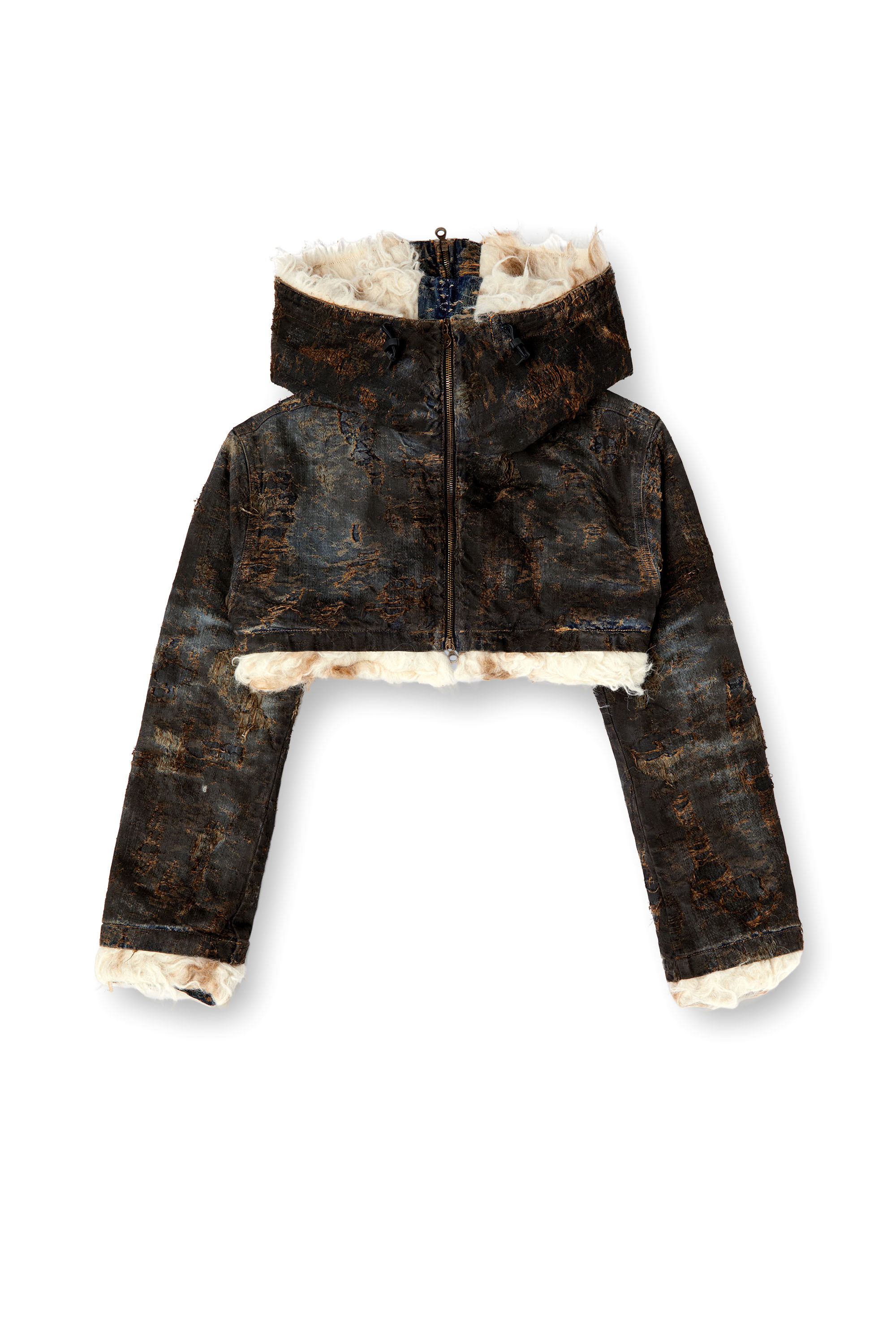 Diesel - DE-FU-FSF1, Chaqueta recortada de denim en jacquard con efecto de suciedad Mujer in Multicolor - 6