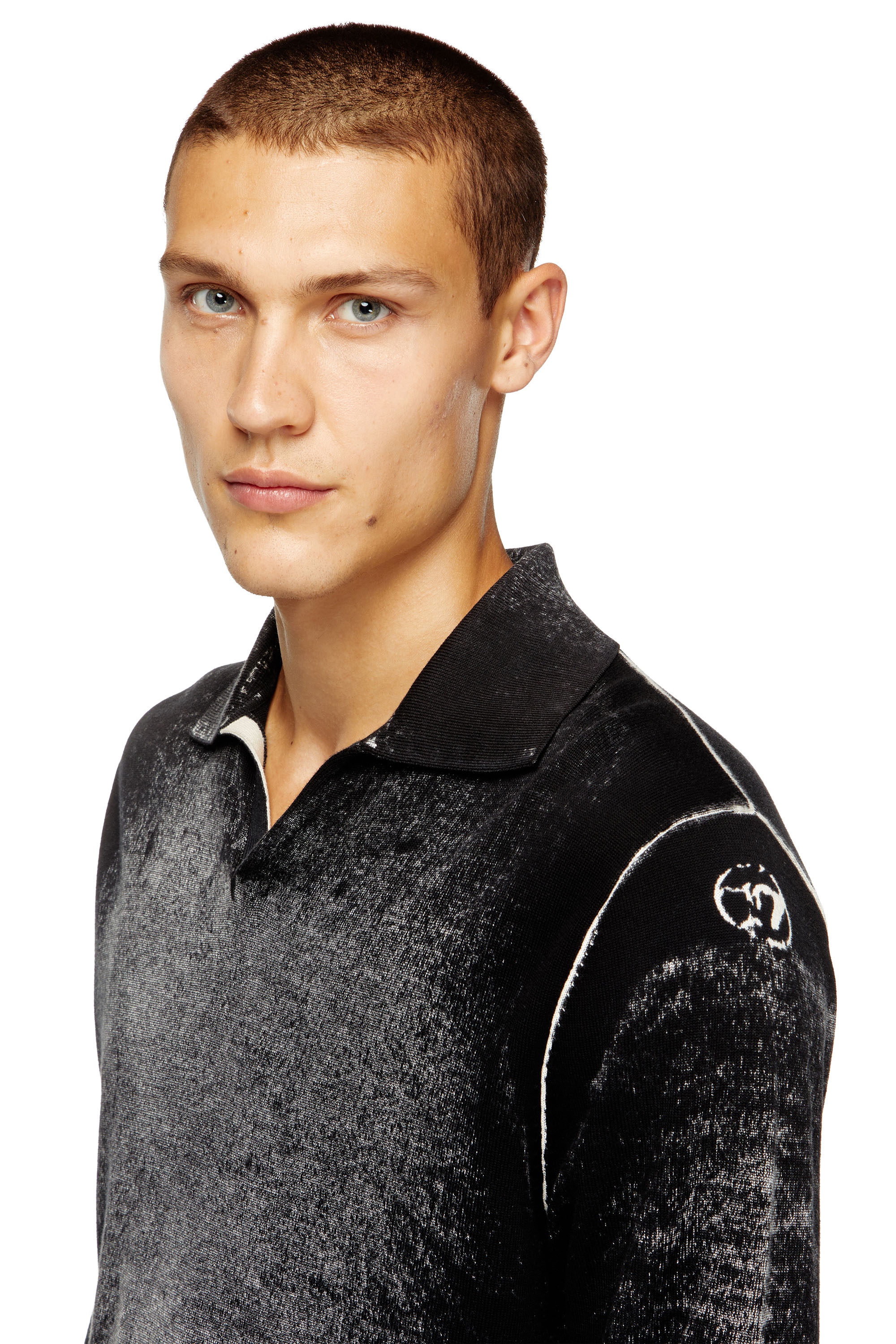 Diesel - K-LORENZO, Man's Reverse-print polo jumper in Black - 3
