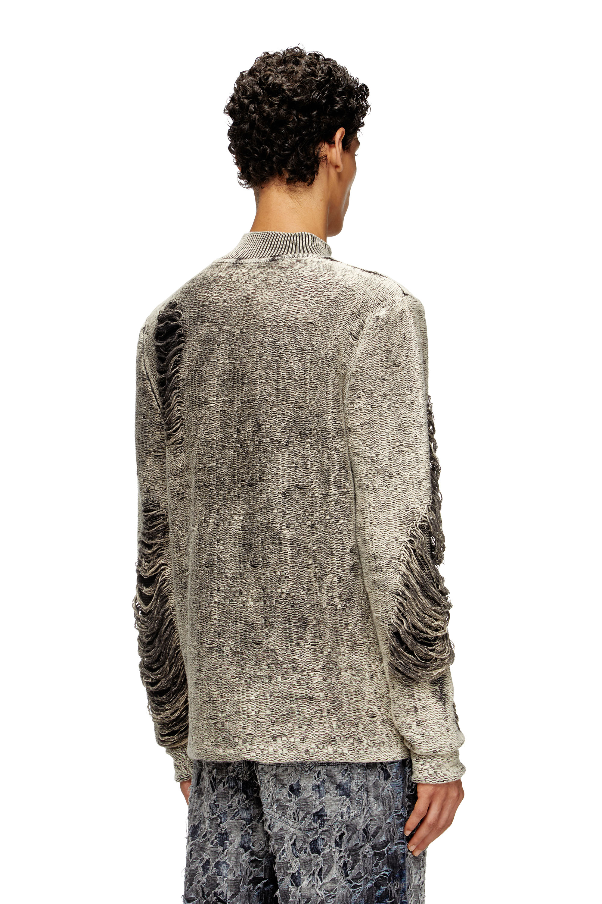 Diesel - K-FJORDI, Man's Destroyed jumper with floating yarns in Grey - 4