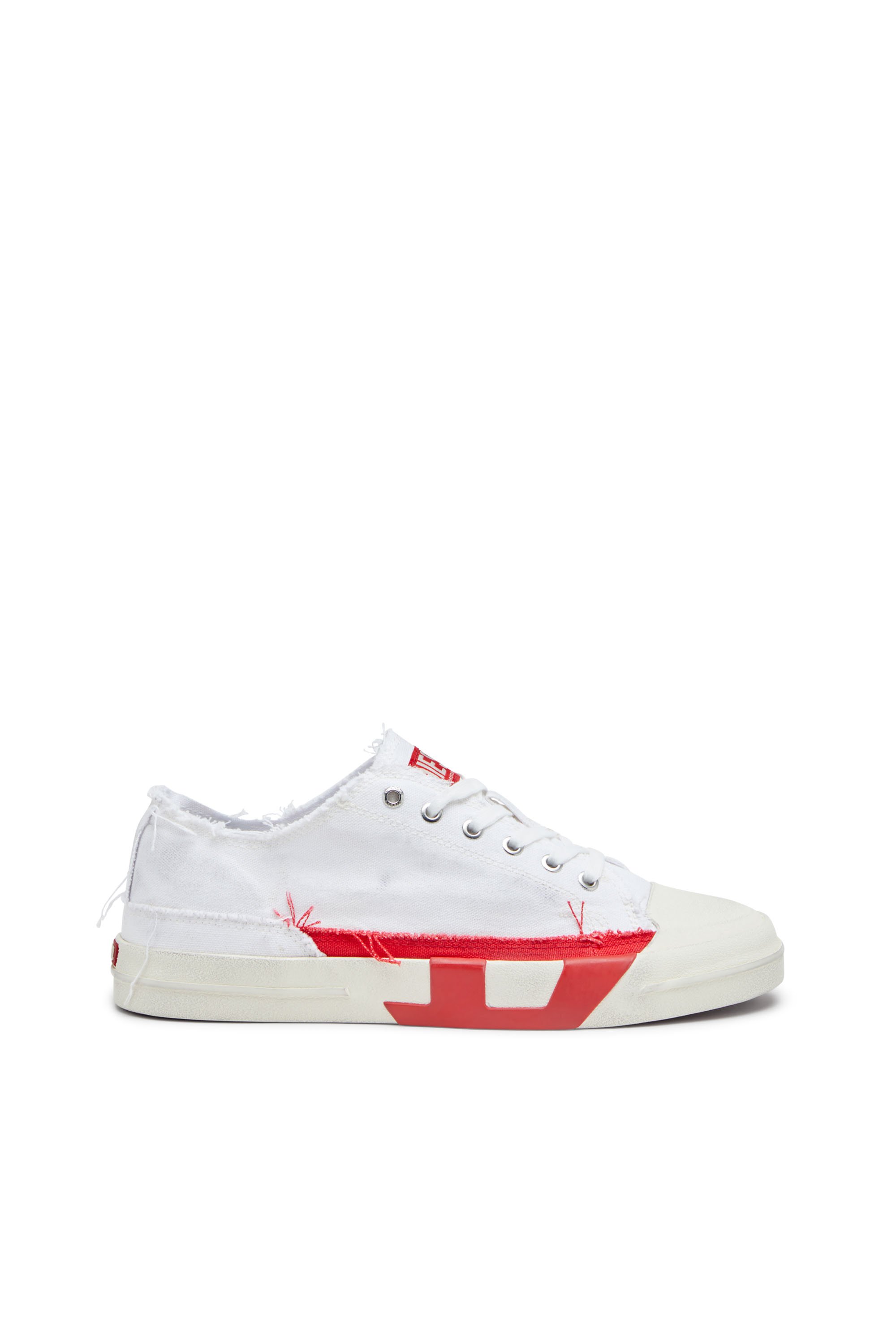 Diesel - S-D-VERSE LOW, Man's Dirty-effect canvas sneakers in White/Red - 1