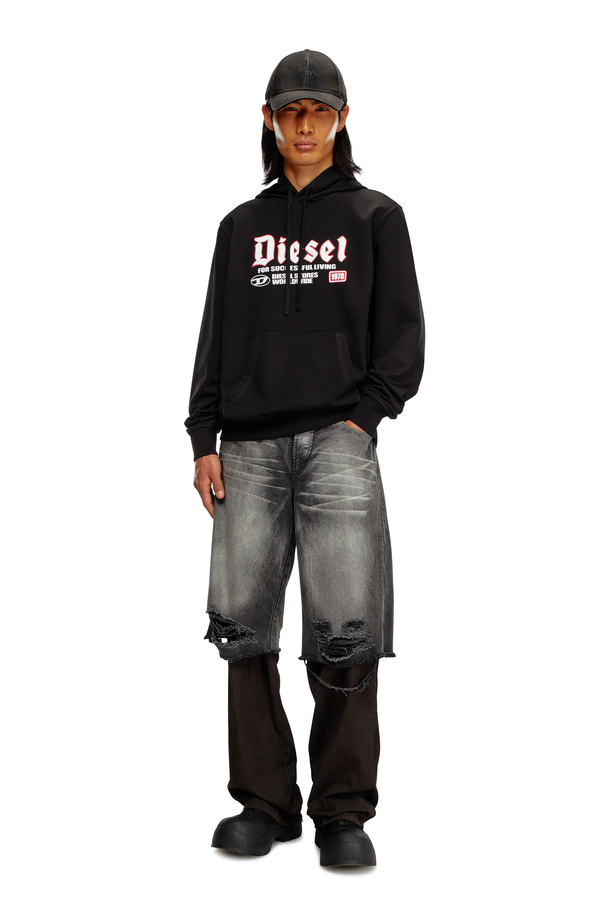 Men's Hoodie with flocked logo | Black | Diesel