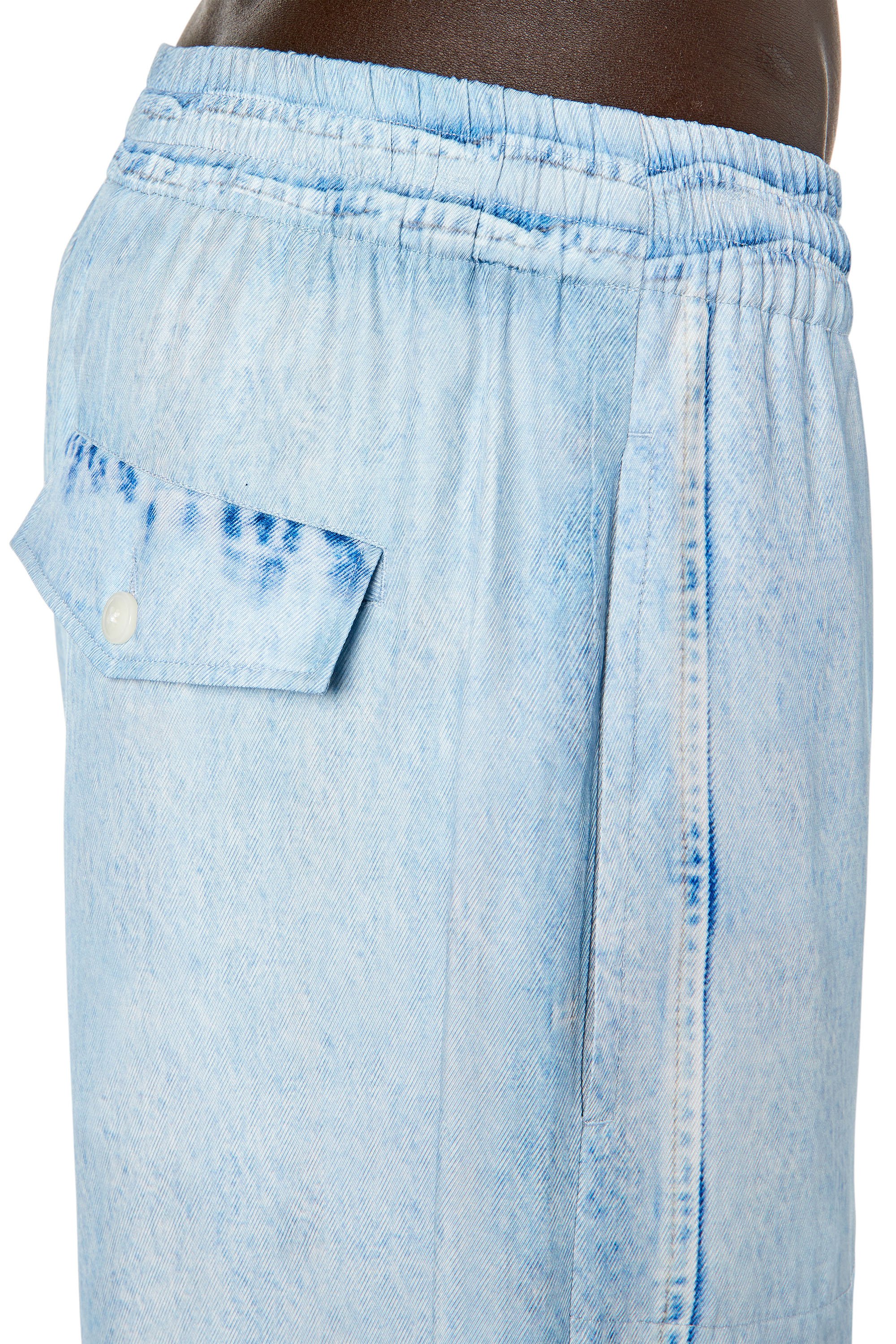 Diesel - P-FERG-DNM, Man's Shorts with trompe l'oeil print in Light Blue - 4