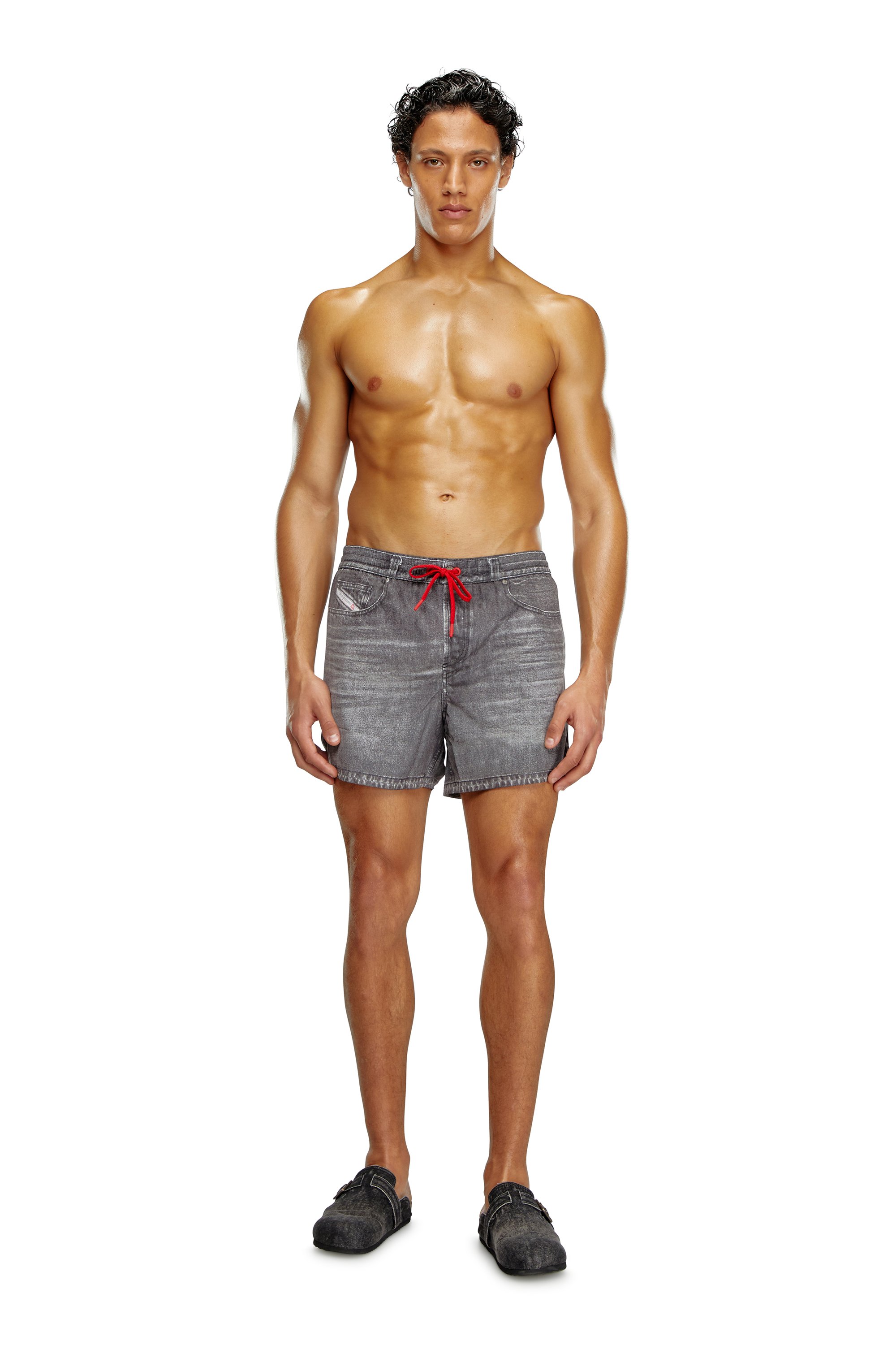 Diesel - BMBX-NICO, Man Mid-length swim shorts with denim print in Black - Image 1