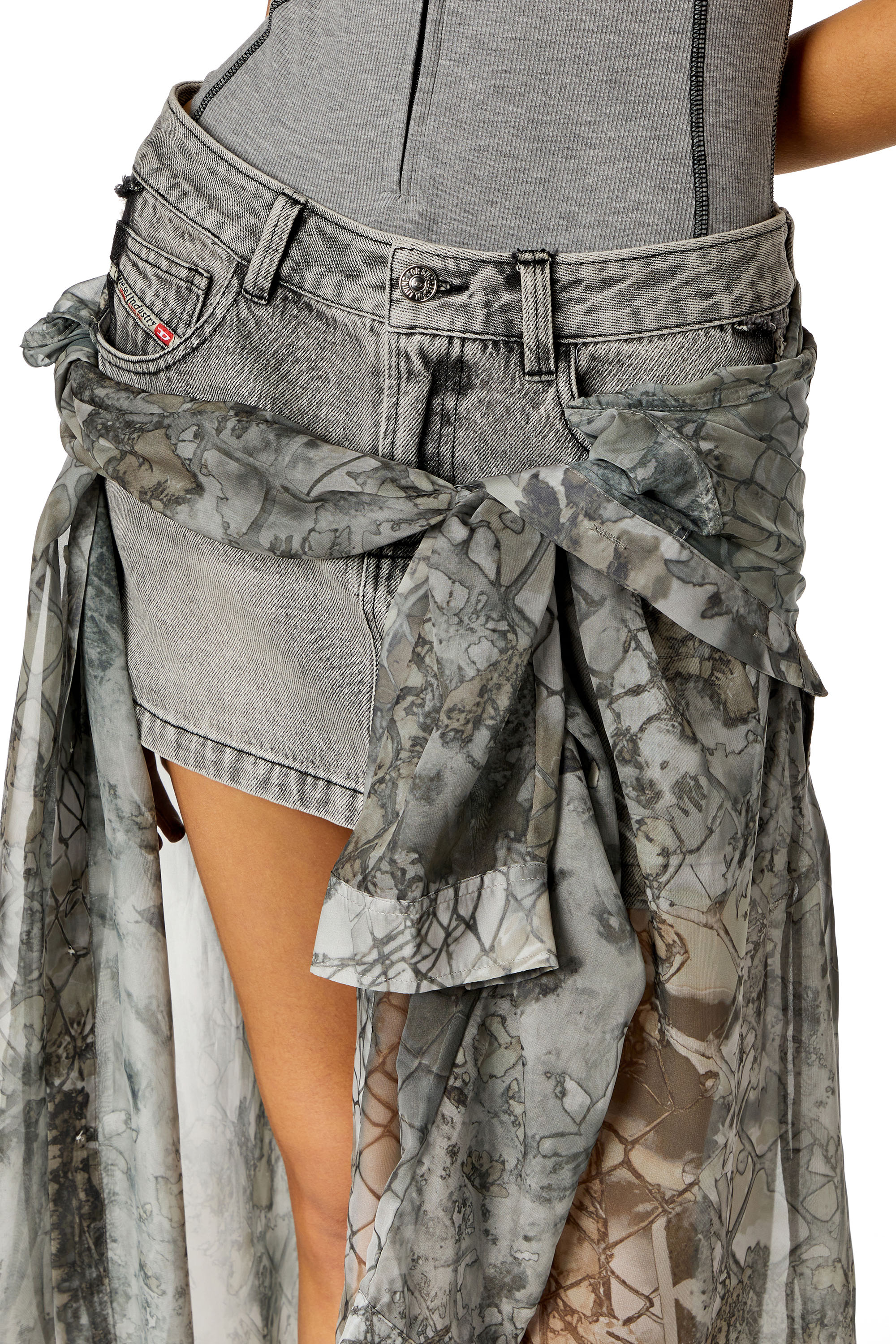 Diesel - O-JEANY, Woman Denim mini skirt with chiffon overlay in Grey - Image 4