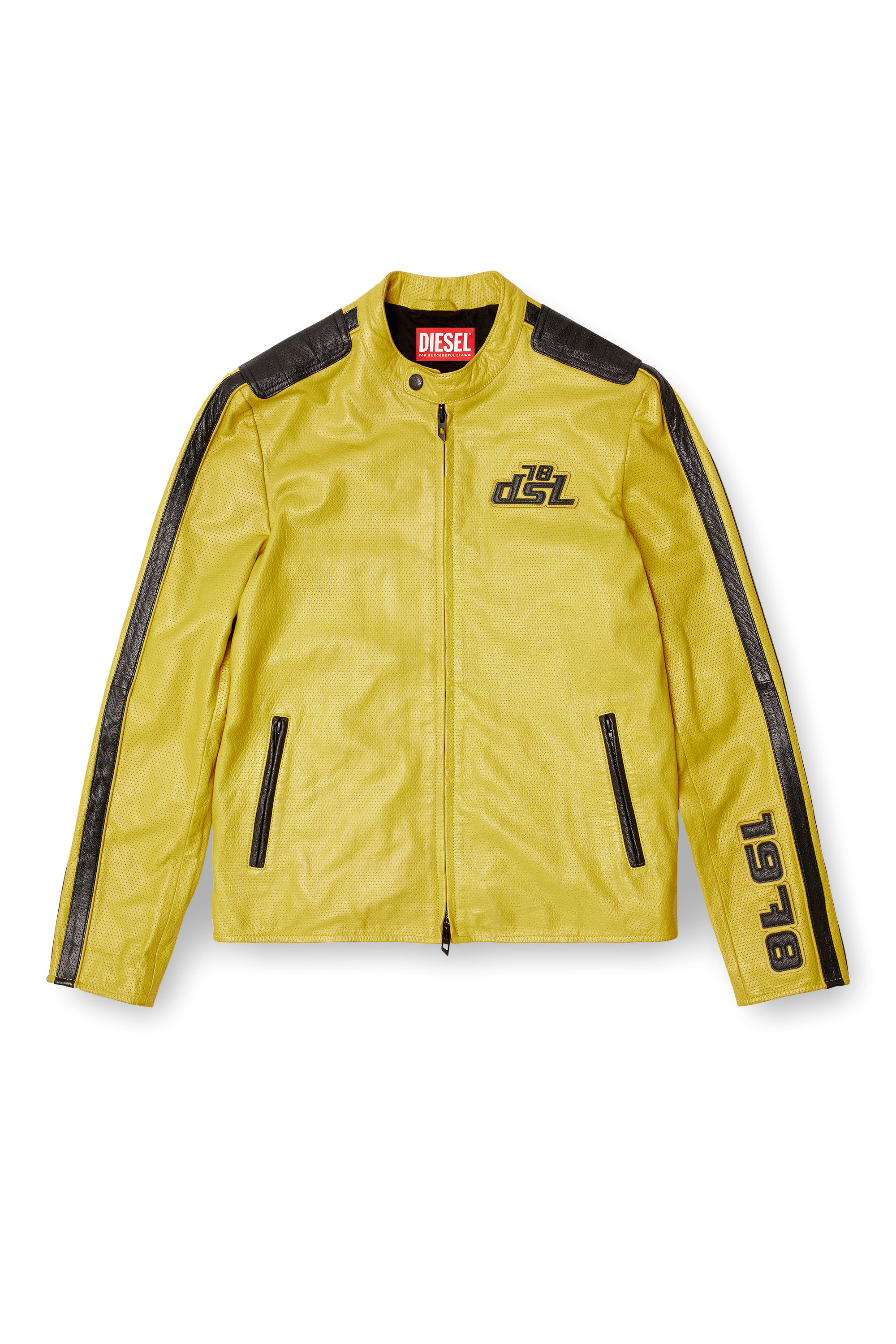 Diesel - L-POP, Chaqueta de motorista de cuero perforado Unisex in Amarillo - 7