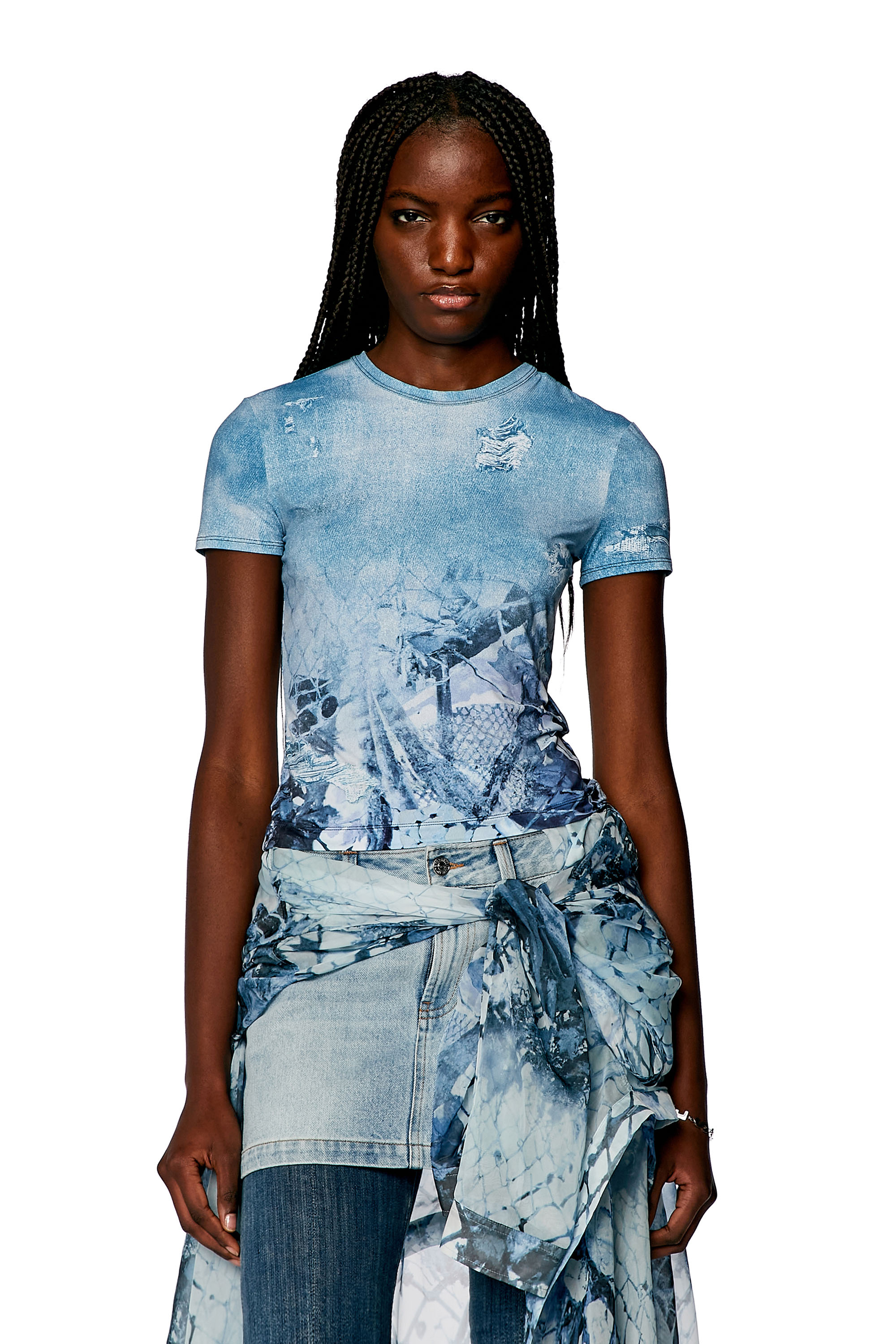 Diesel - T-UNCSKI, Woman Cropped T-shirt with abstract print in Blue - Image 4