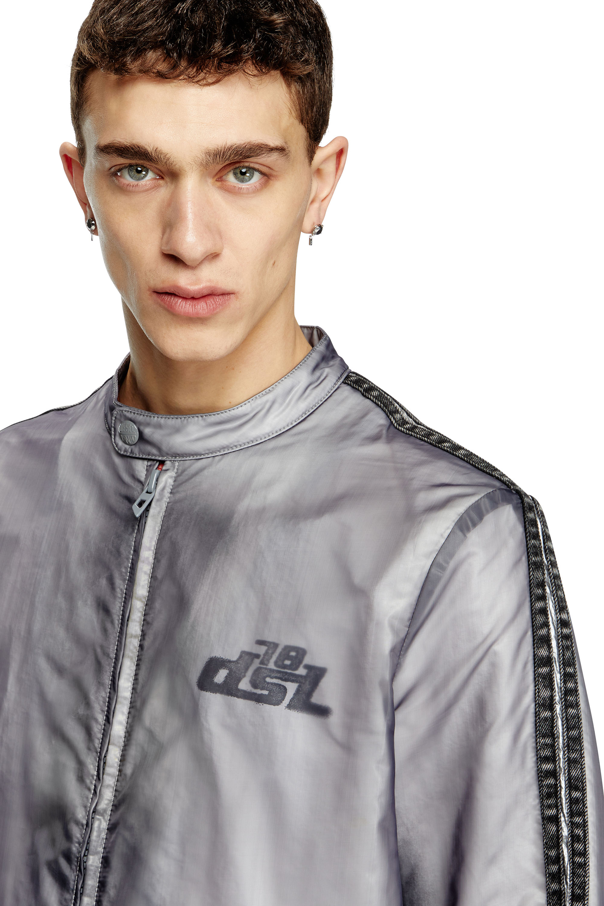 Diesel - J-POP, Man's Biker jacket with transparent effect in Grey - 4