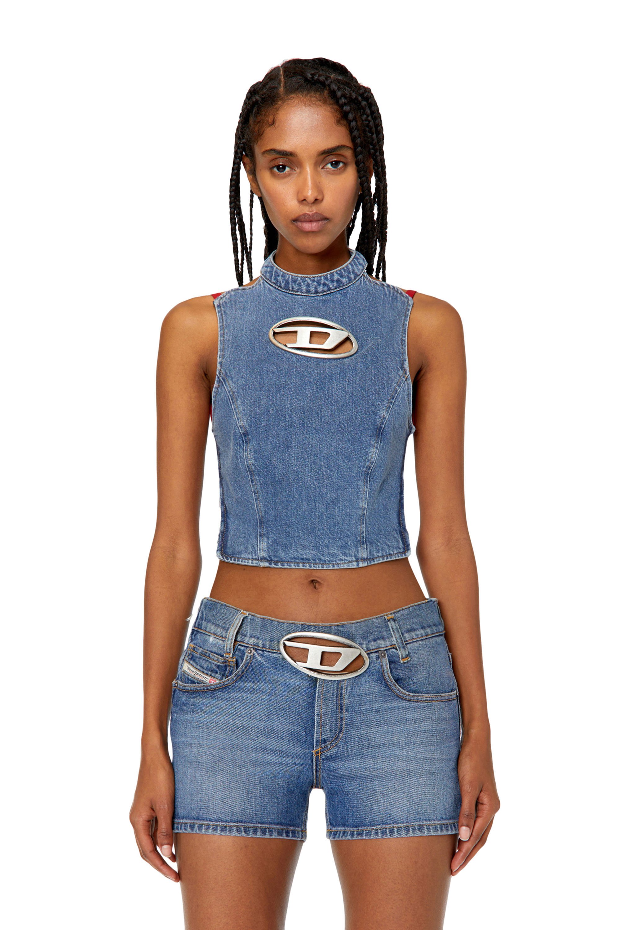 Tシャツ・カットソー DIESEL Embellished Denim De-Detop-Fse Crop-Top Embellished denim De-Detop-Fse crop-top – G&B