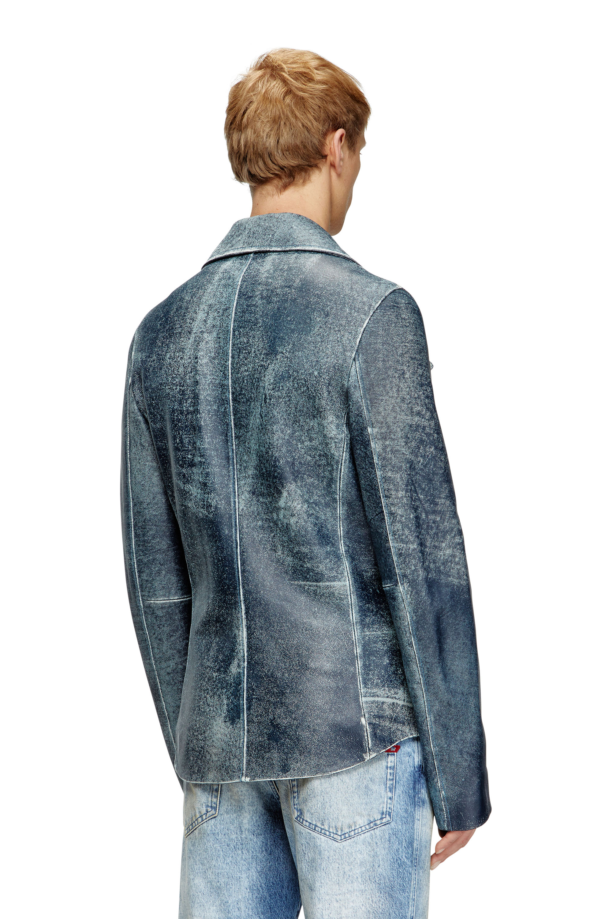 Diesel - L-WERNER, Man's Jacket in denim-treated leather in Dark Blue - 3