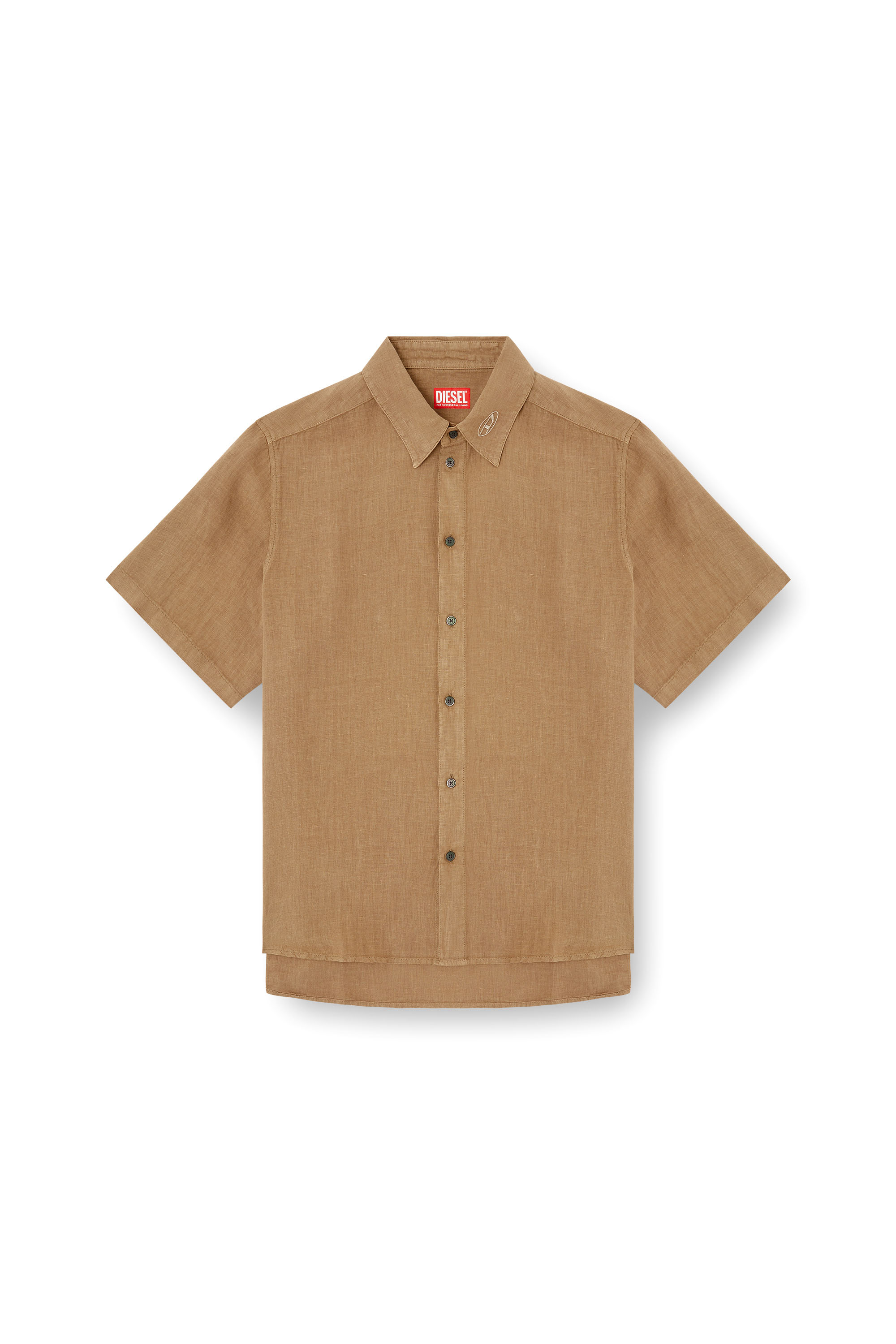 Diesel - S-UCCLE-A, Man's Short-sleeve linen shirt with logo collar in null - 4