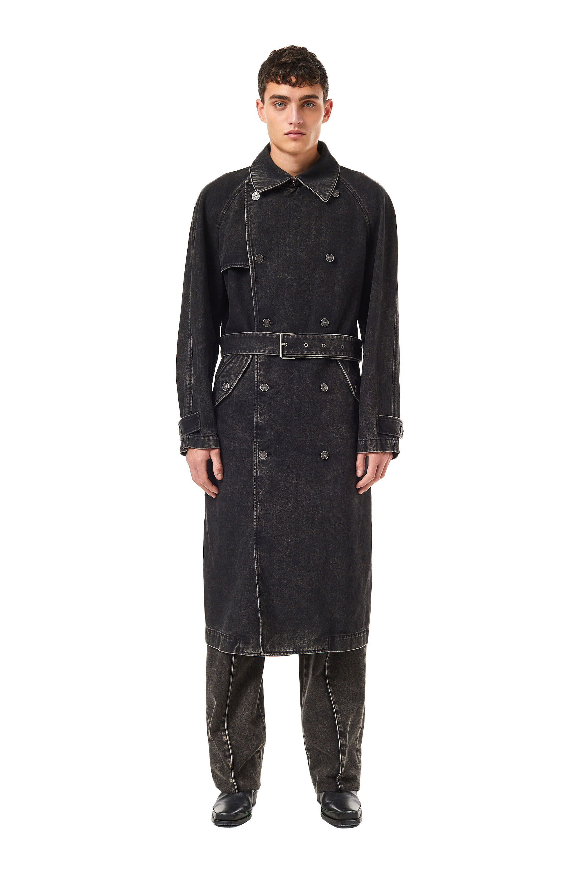 Diesel - D-DELIRIOUS DOUBLE BREASTED TRENCH COAT, Negro/Gris oscuro - Image 1
