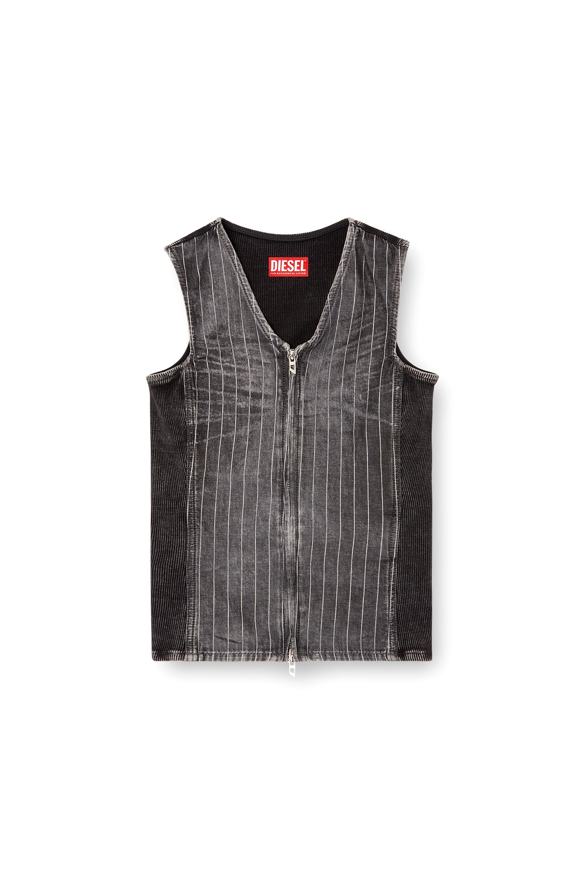 Diesel - DE-NESSI-S, Top con cremallera en denim y pana Mujer in Multicolor - 3