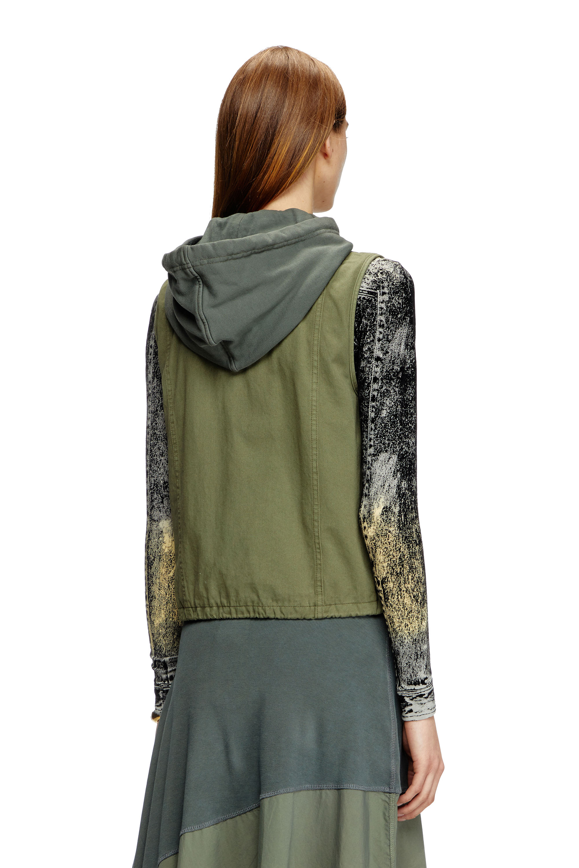 Diesel - G-ENESIS, Woman's Hooded cargo vest in cotton twill in Military Green - 3