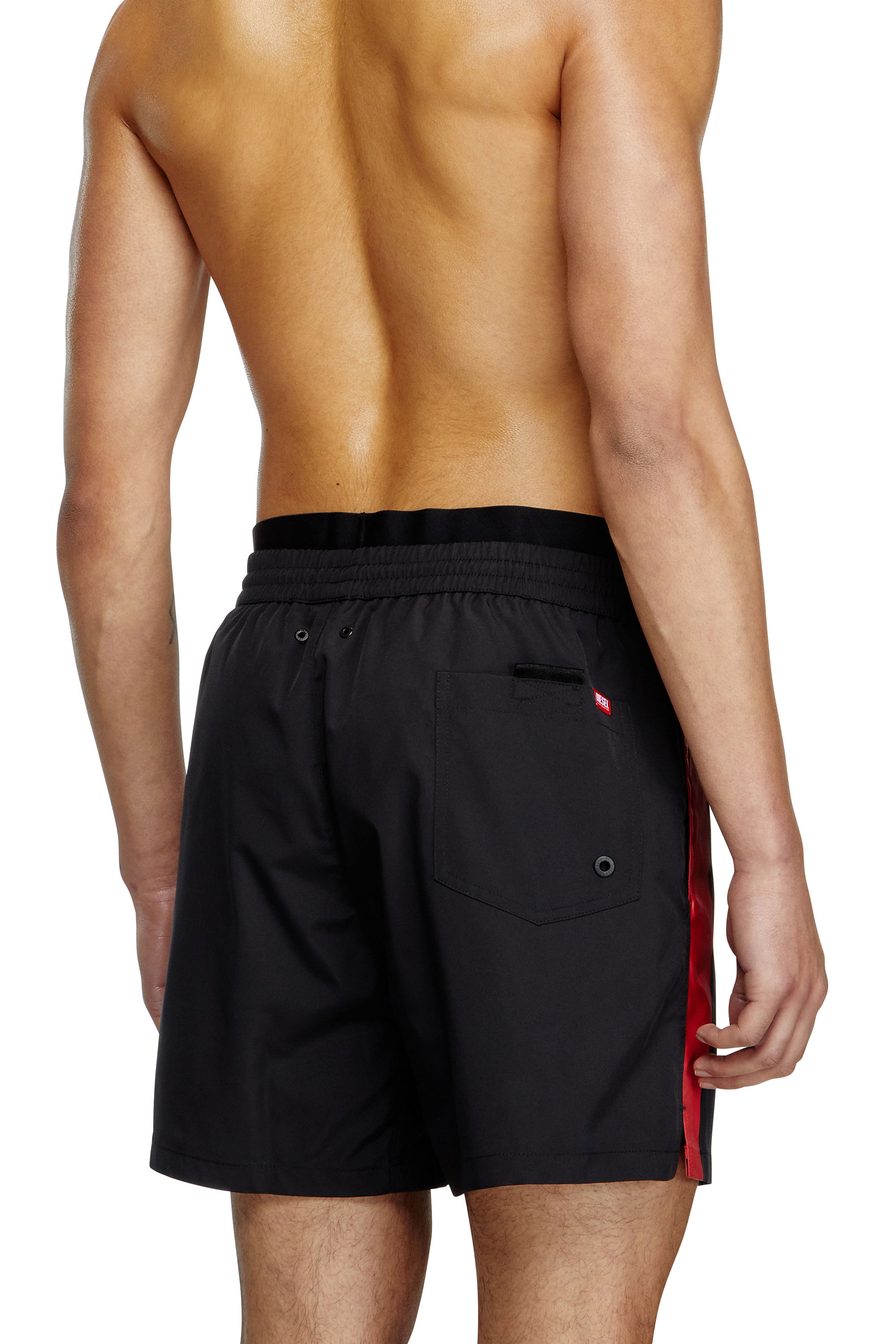 Diesel - VISPER-41-D-POP, Man's Mid-length swim shorts with hybrid waist in Black/Red - 3